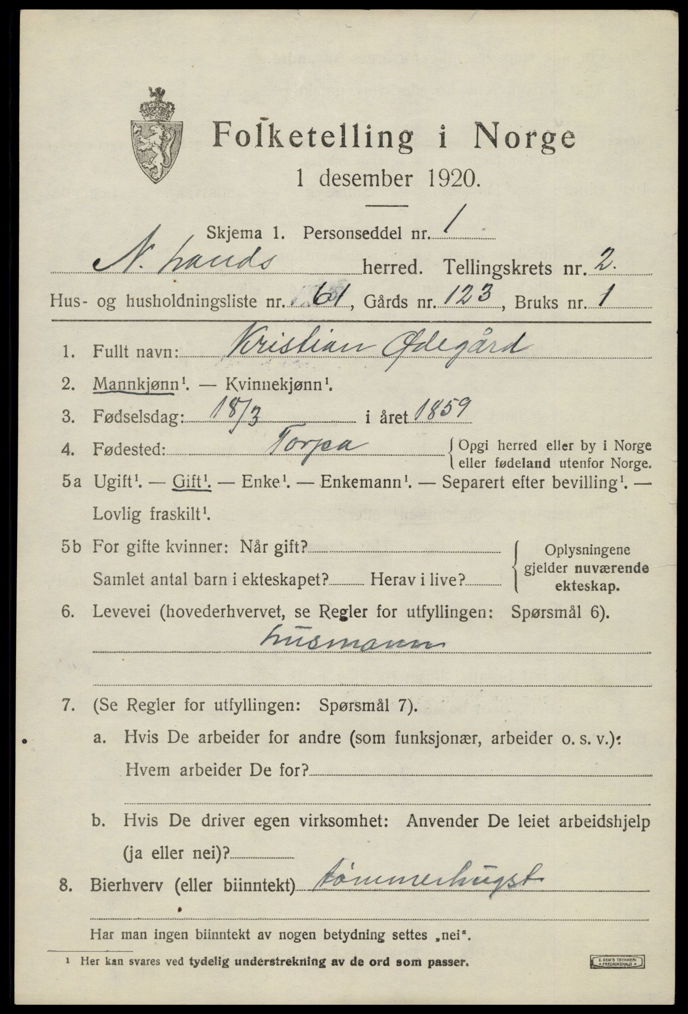 SAH, 1920 census for Nordre Land, 1920, p. 2220