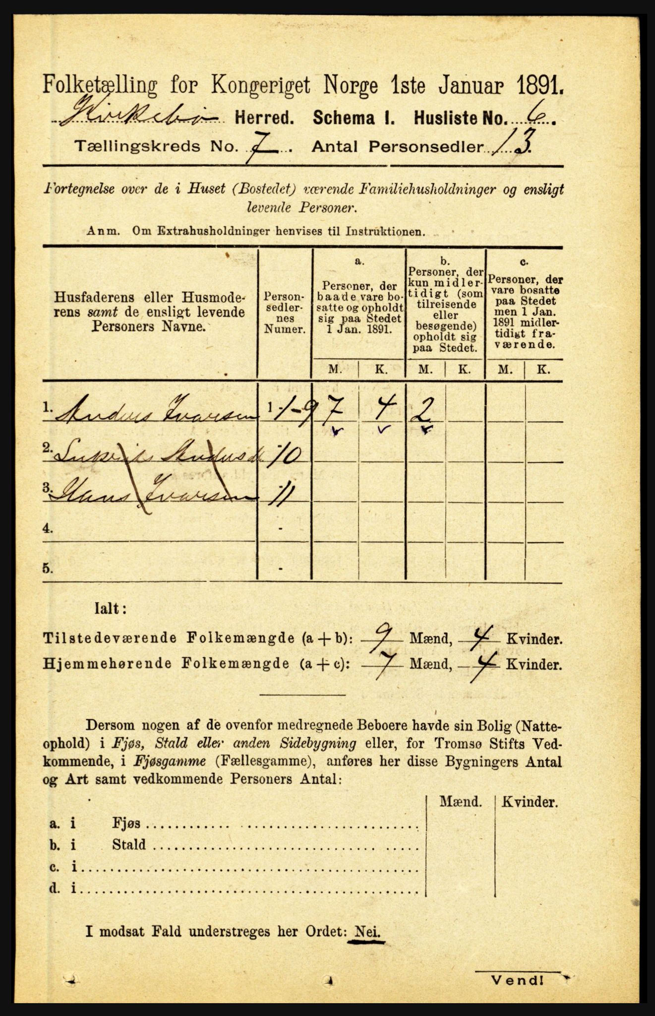 RA, 1891 census for 1416 Kyrkjebø, 1891, p. 1811