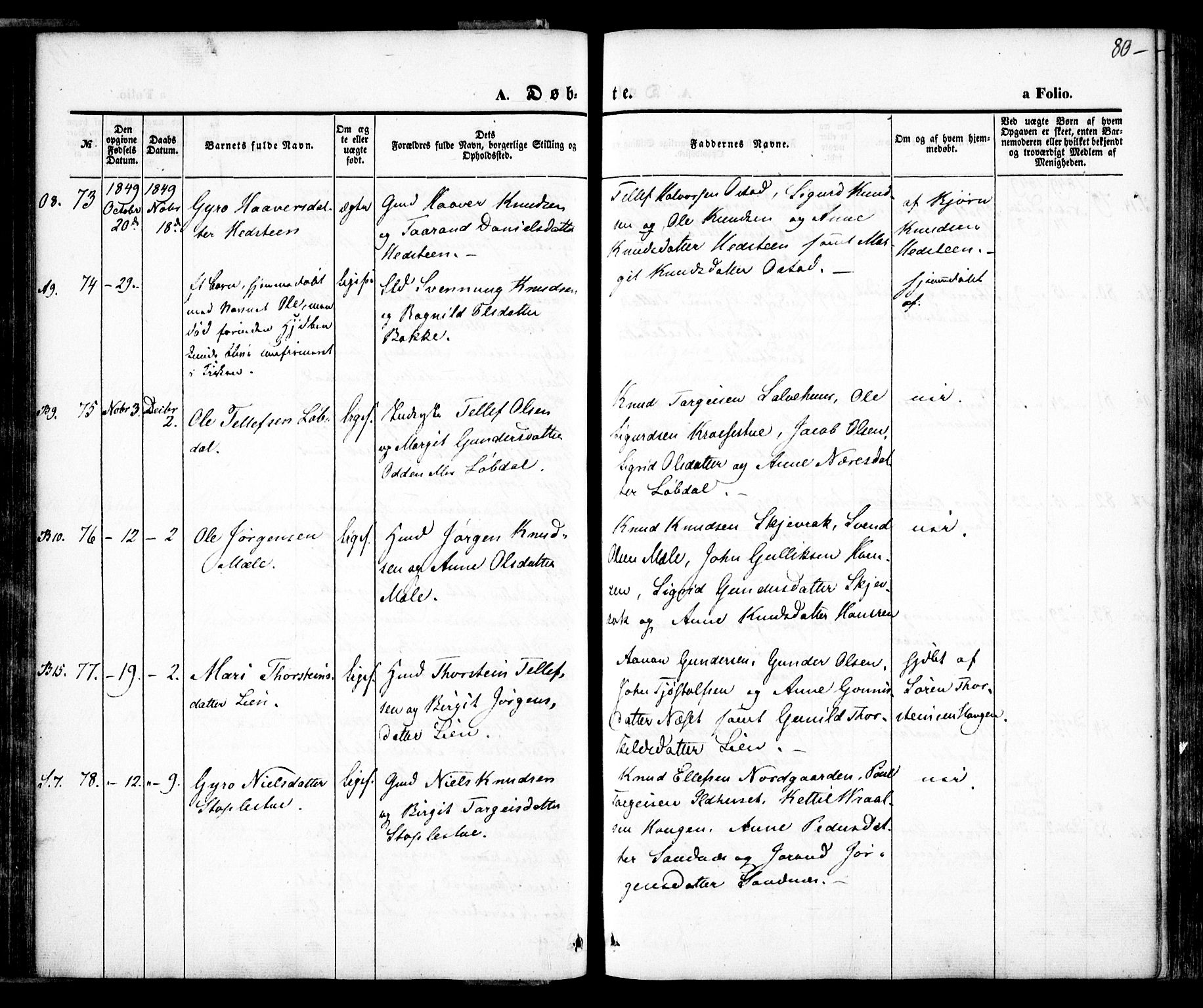 Bygland sokneprestkontor, AV/SAK-1111-0006/F/Fa/Fab/L0004: Parish register (official) no. A 4, 1842-1858, p. 80