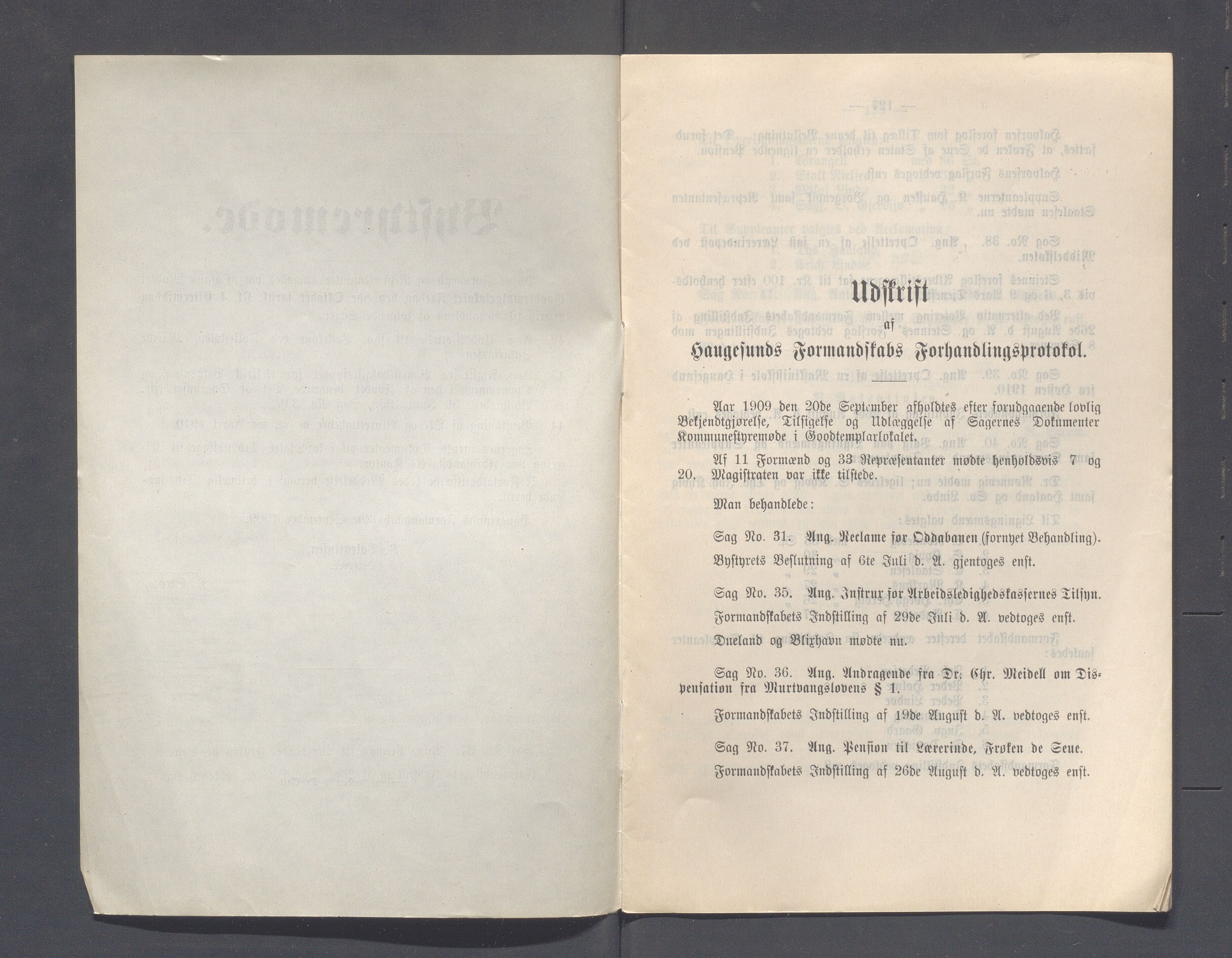 Haugesund kommune - Formannskapet og Bystyret, IKAR/A-740/A/Abb/L0002: Bystyreforhandlinger, 1908-1917, p. 278