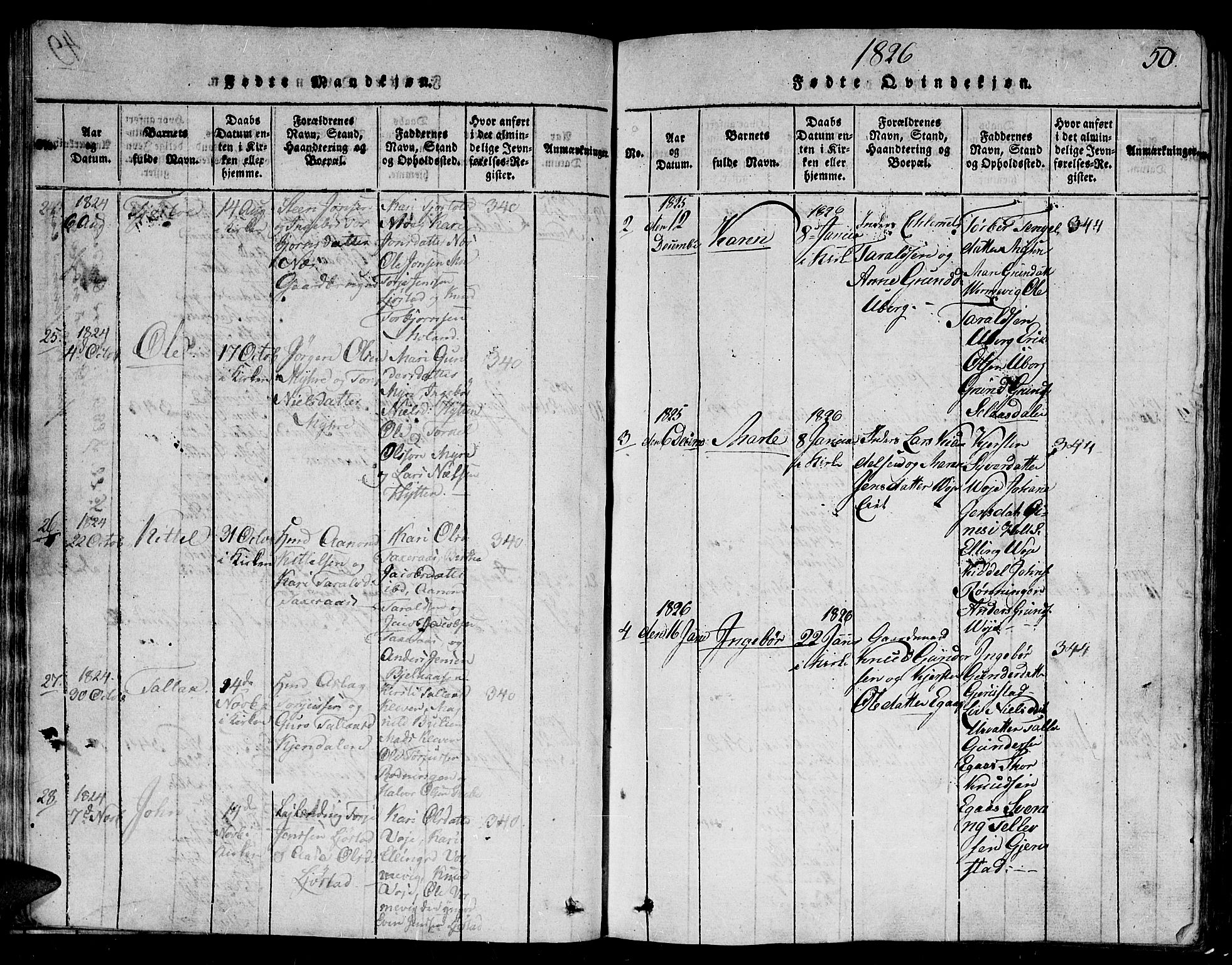 Gjerstad sokneprestkontor, AV/SAK-1111-0014/F/Fb/Fbb/L0001: Parish register (copy) no. B 1, 1813-1863, p. 50