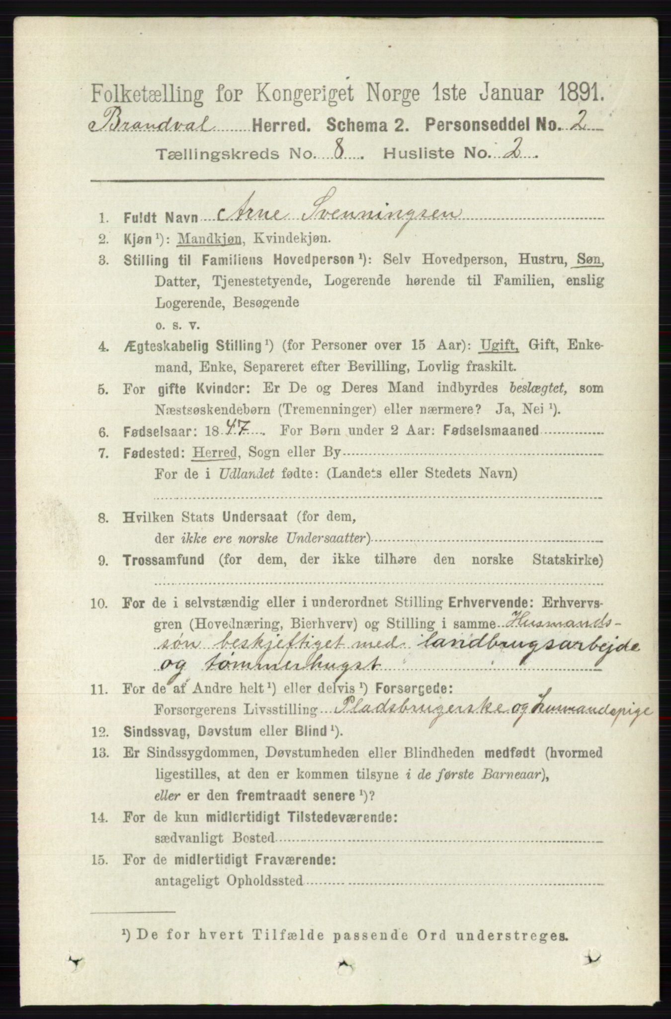 RA, 1891 census for 0422 Brandval, 1891, p. 3841