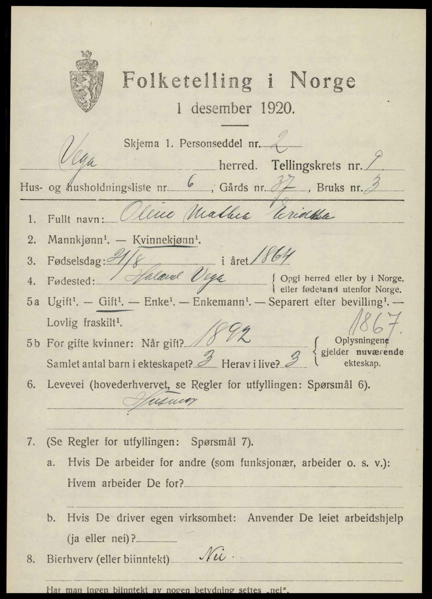 SAT, 1920 census for Vega, 1920, p. 4577