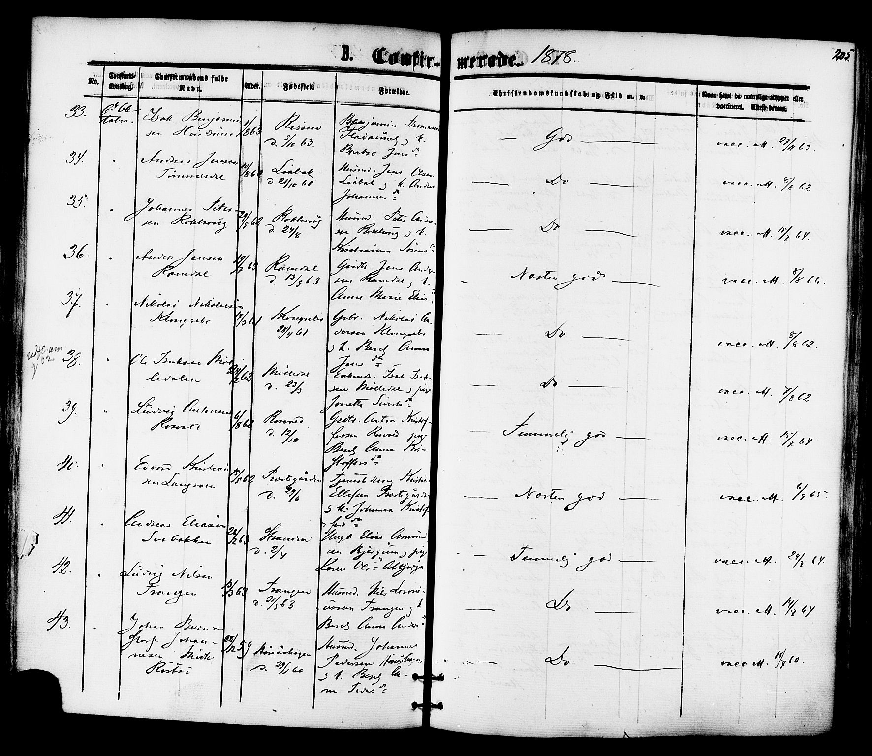 Ministerialprotokoller, klokkerbøker og fødselsregistre - Nord-Trøndelag, AV/SAT-A-1458/701/L0009: Parish register (official) no. 701A09 /1, 1864-1882, p. 205