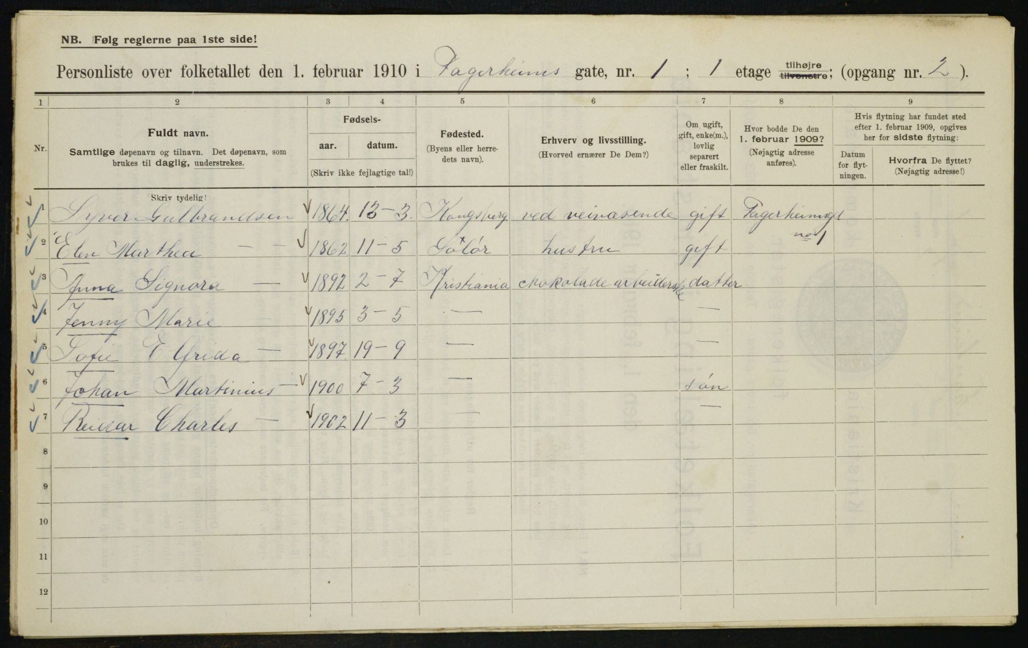 OBA, Municipal Census 1910 for Kristiania, 1910, p. 21703