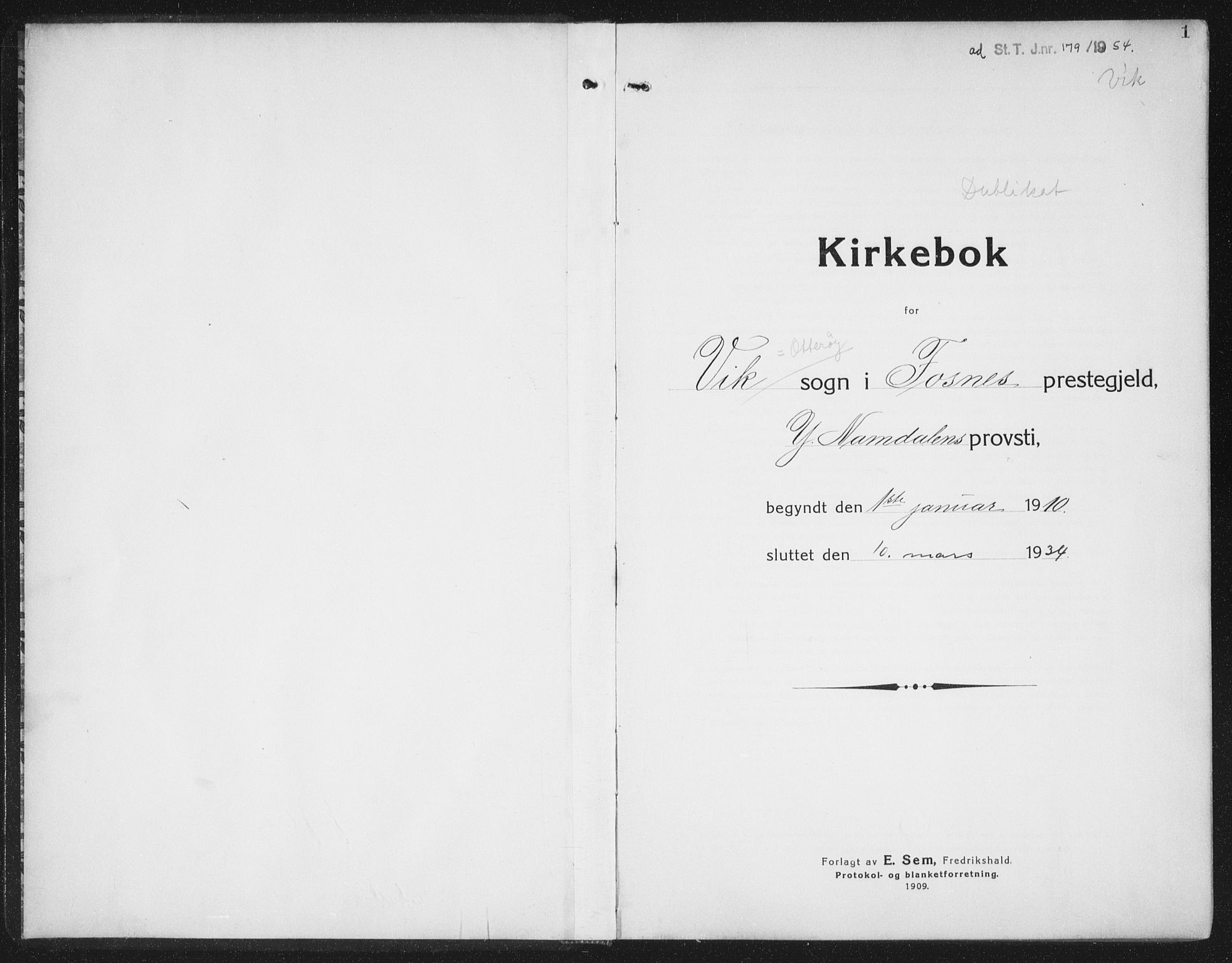 Ministerialprotokoller, klokkerbøker og fødselsregistre - Nord-Trøndelag, AV/SAT-A-1458/774/L0630: Parish register (copy) no. 774C01, 1910-1934, p. 1