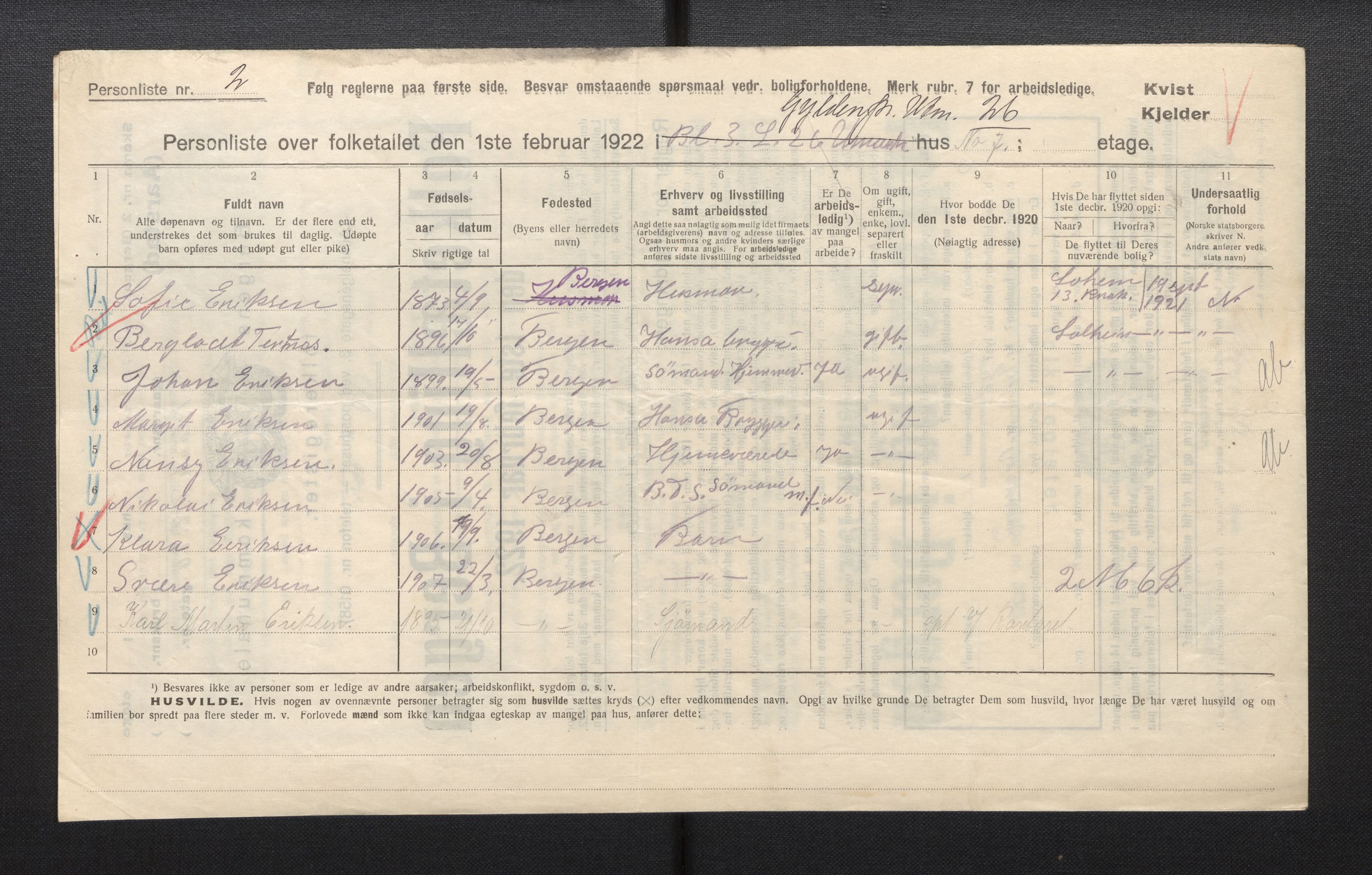 SAB, Municipal Census 1922 for Bergen, 1922, p. 49836