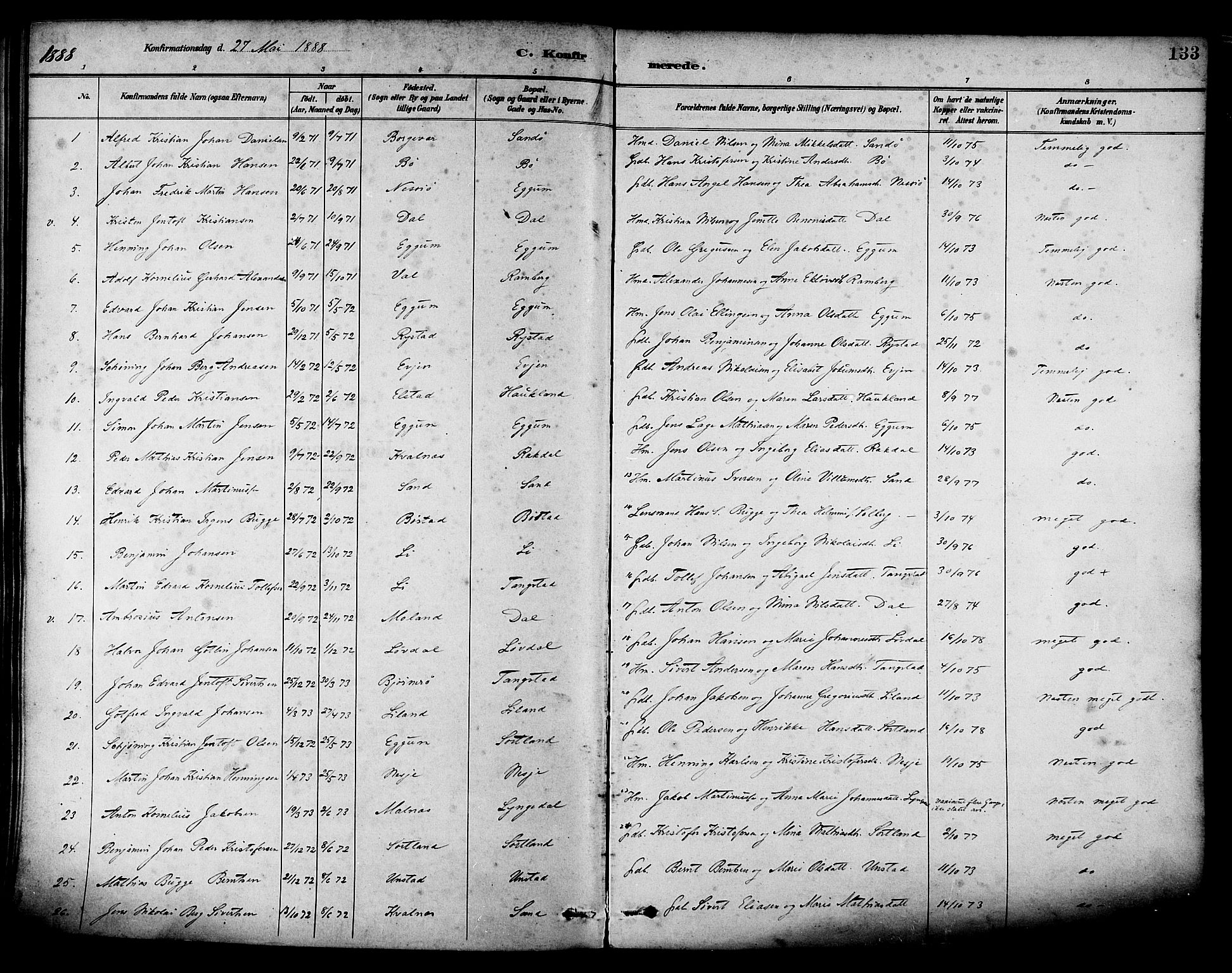 Ministerialprotokoller, klokkerbøker og fødselsregistre - Nordland, AV/SAT-A-1459/880/L1133: Parish register (official) no. 880A07, 1888-1898, p. 133