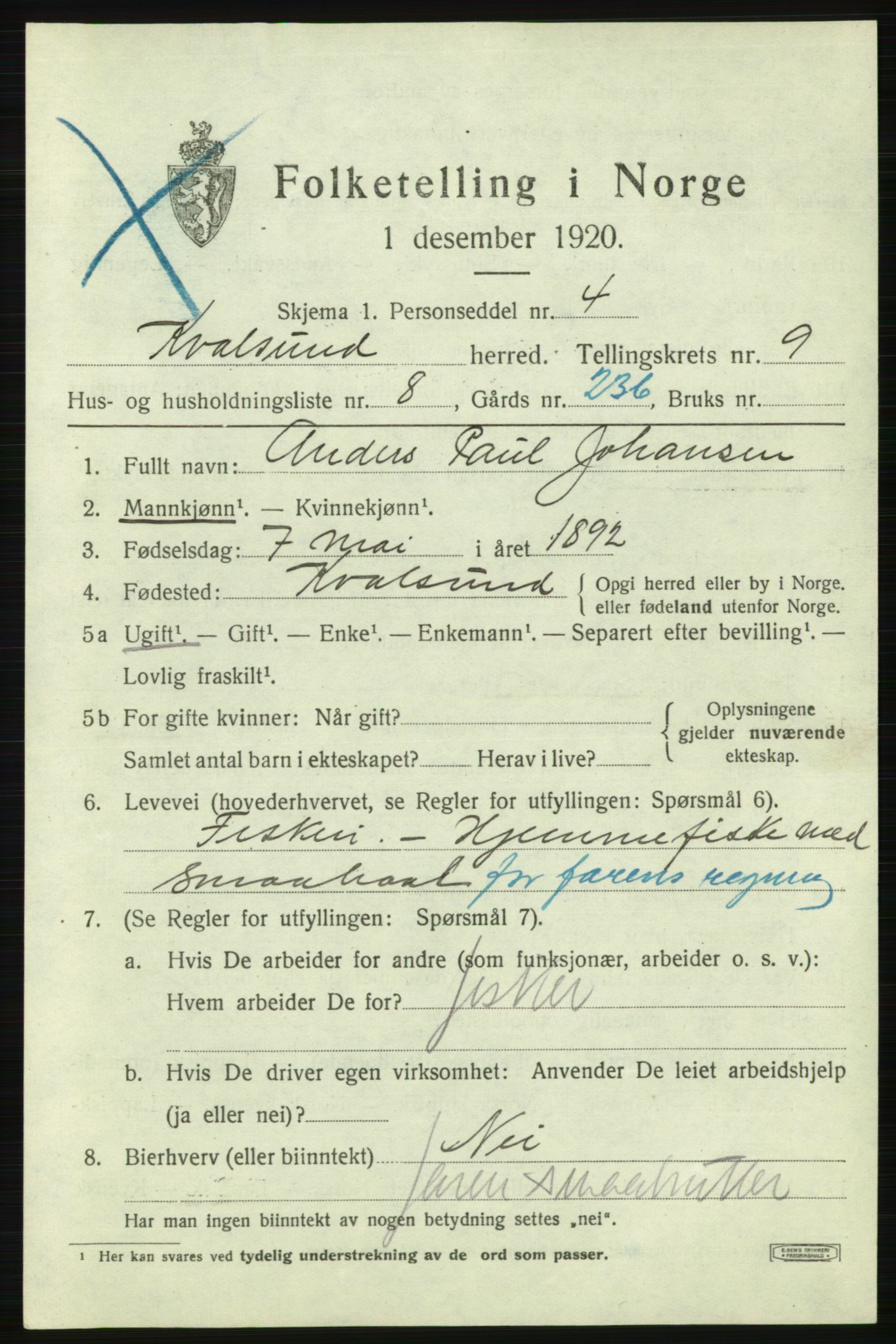 SATØ, 1920 census for , 1920, p. 2858