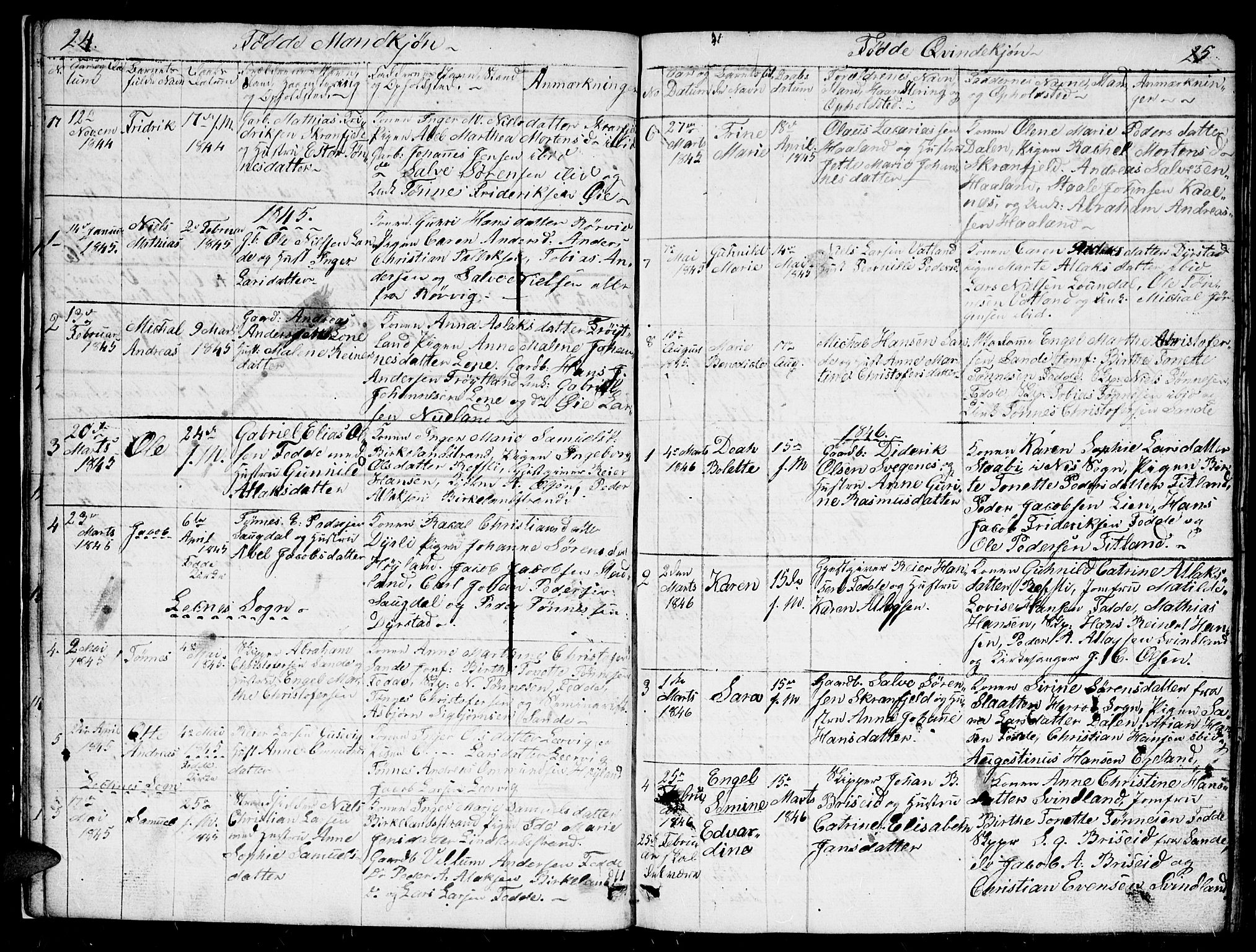 Kvinesdal sokneprestkontor, AV/SAK-1111-0026/F/Fb/Fba/L0002: Parish register (copy) no. B 2, 1838-1858, p. 24-25