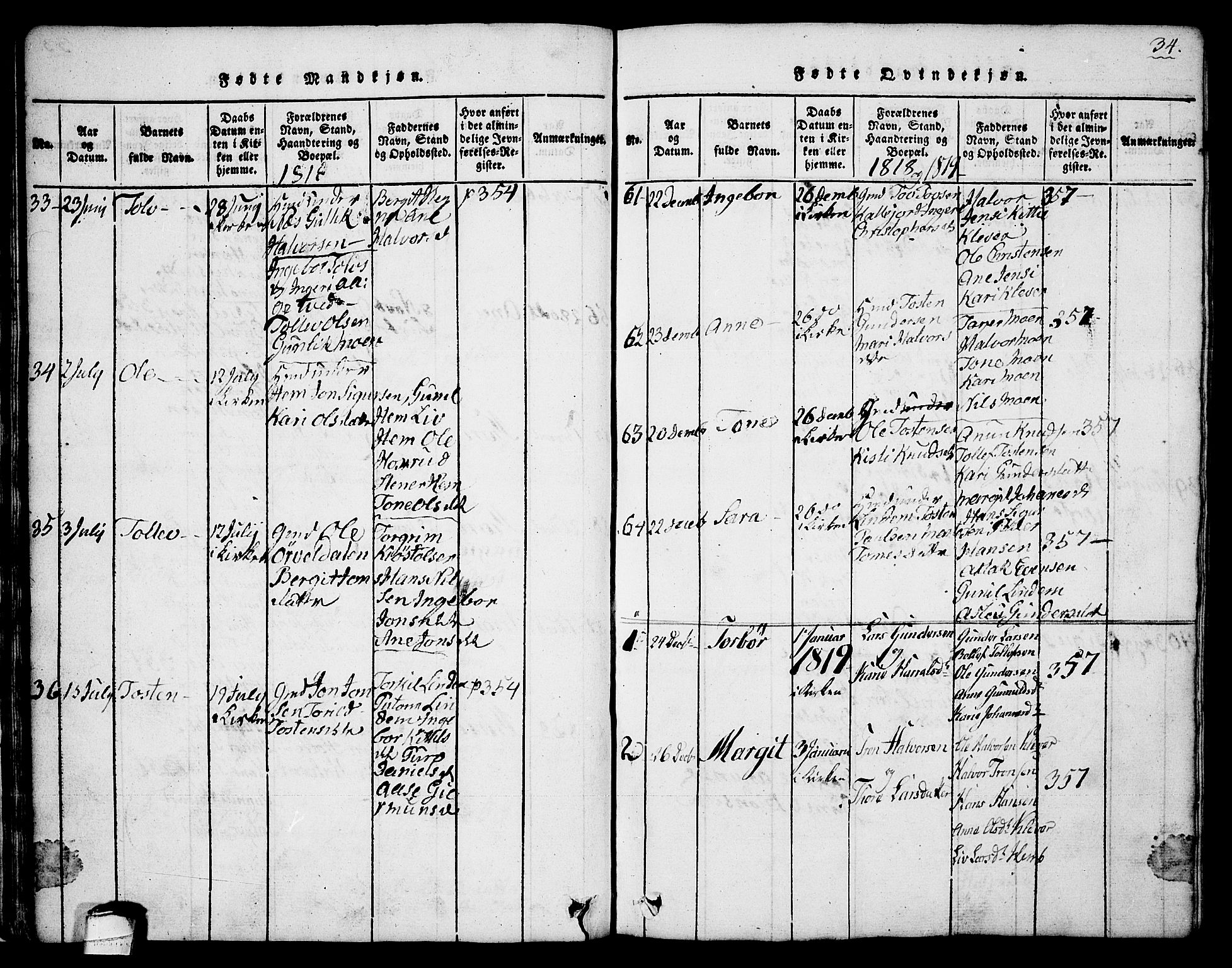 Sauherad kirkebøker, SAKO/A-298/G/Ga/L0001: Parish register (copy) no. I 1, 1815-1827, p. 34