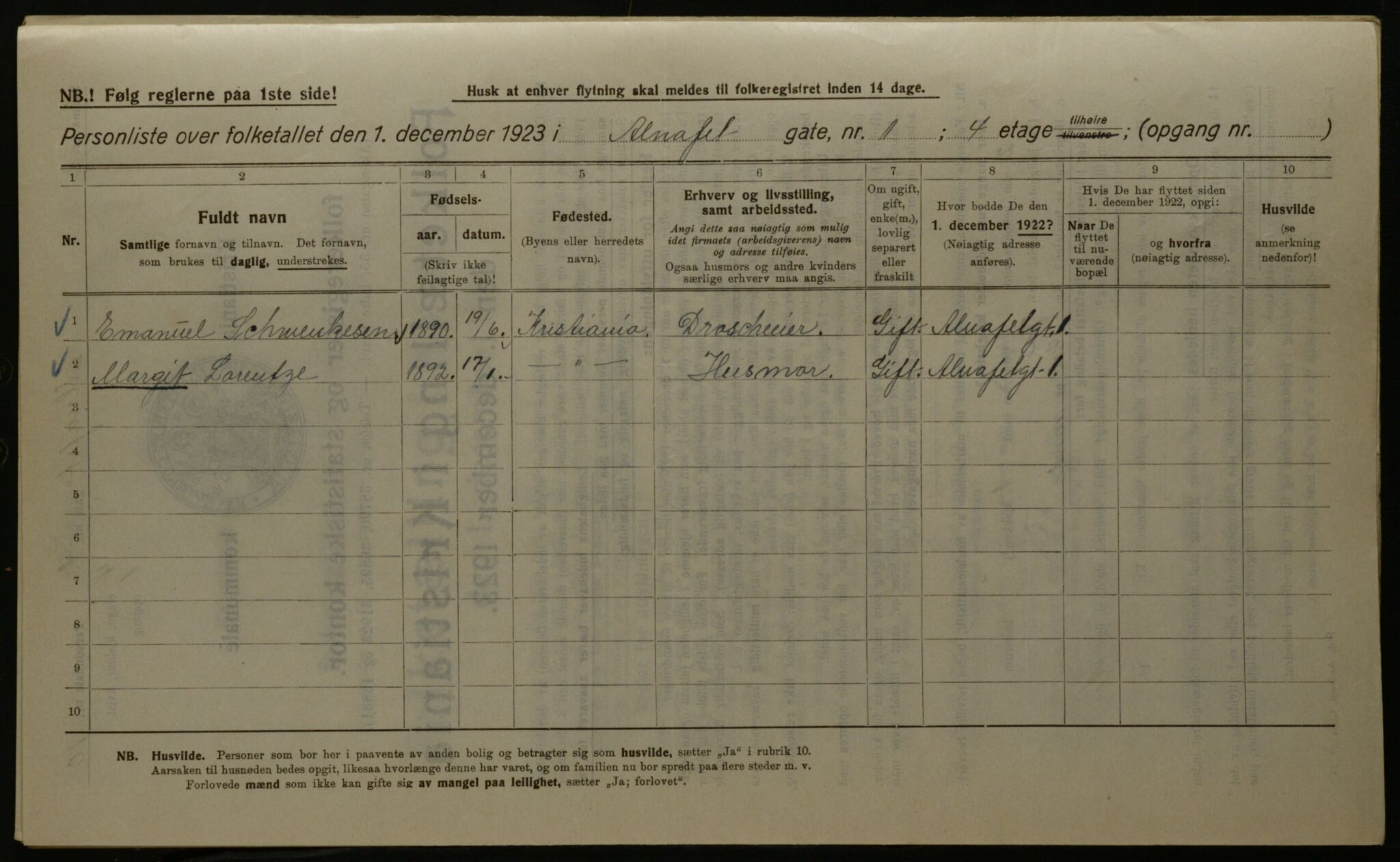 OBA, Municipal Census 1923 for Kristiania, 1923, p. 1274