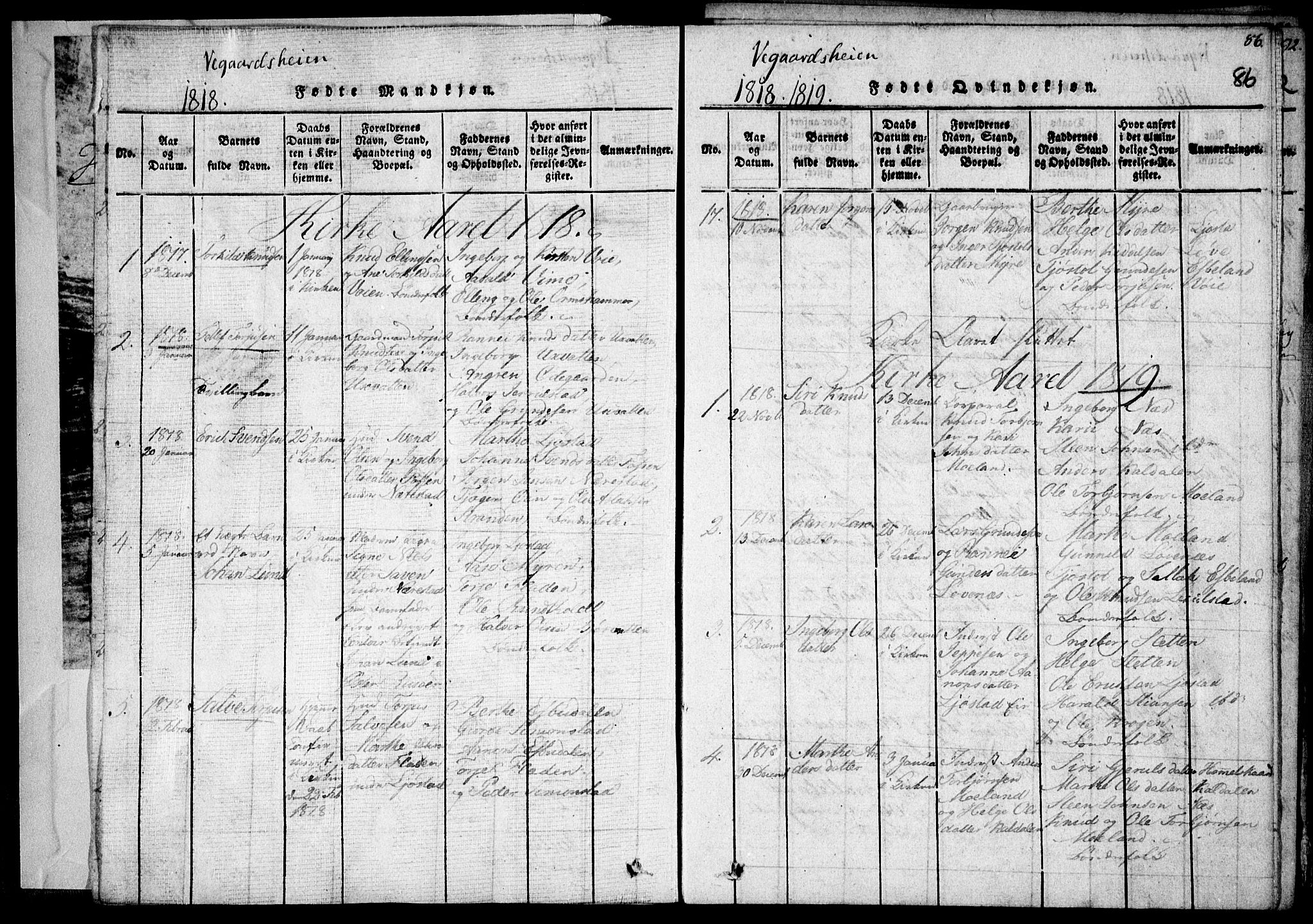 Holt sokneprestkontor, AV/SAK-1111-0021/F/Fa/L0005: Parish register (official) no. A 5, 1813-1821, p. 86