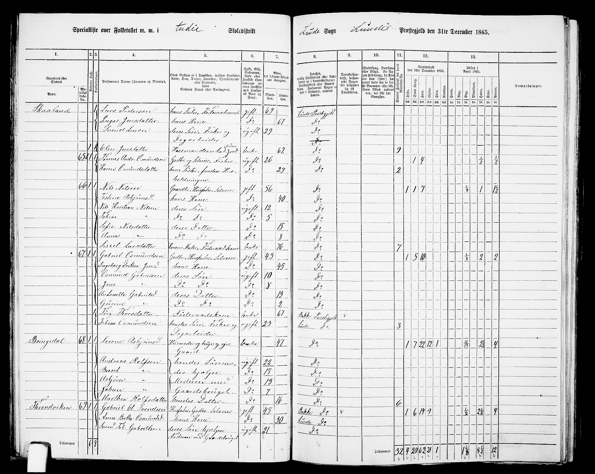 RA, 1865 census for Lund, 1865, p. 32