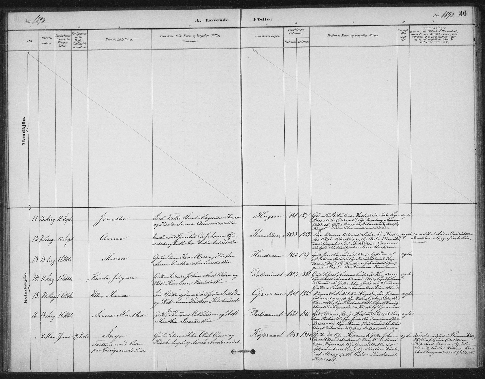 Ministerialprotokoller, klokkerbøker og fødselsregistre - Nord-Trøndelag, SAT/A-1458/702/L0023: Parish register (official) no. 702A01, 1883-1897, p. 36