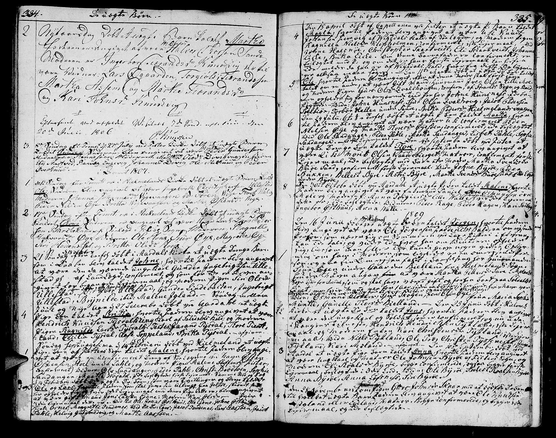 Hjelmeland sokneprestkontor, SAST/A-101843/01/IV/L0002: Parish register (official) no. A 2, 1799-1816, p. 334-335