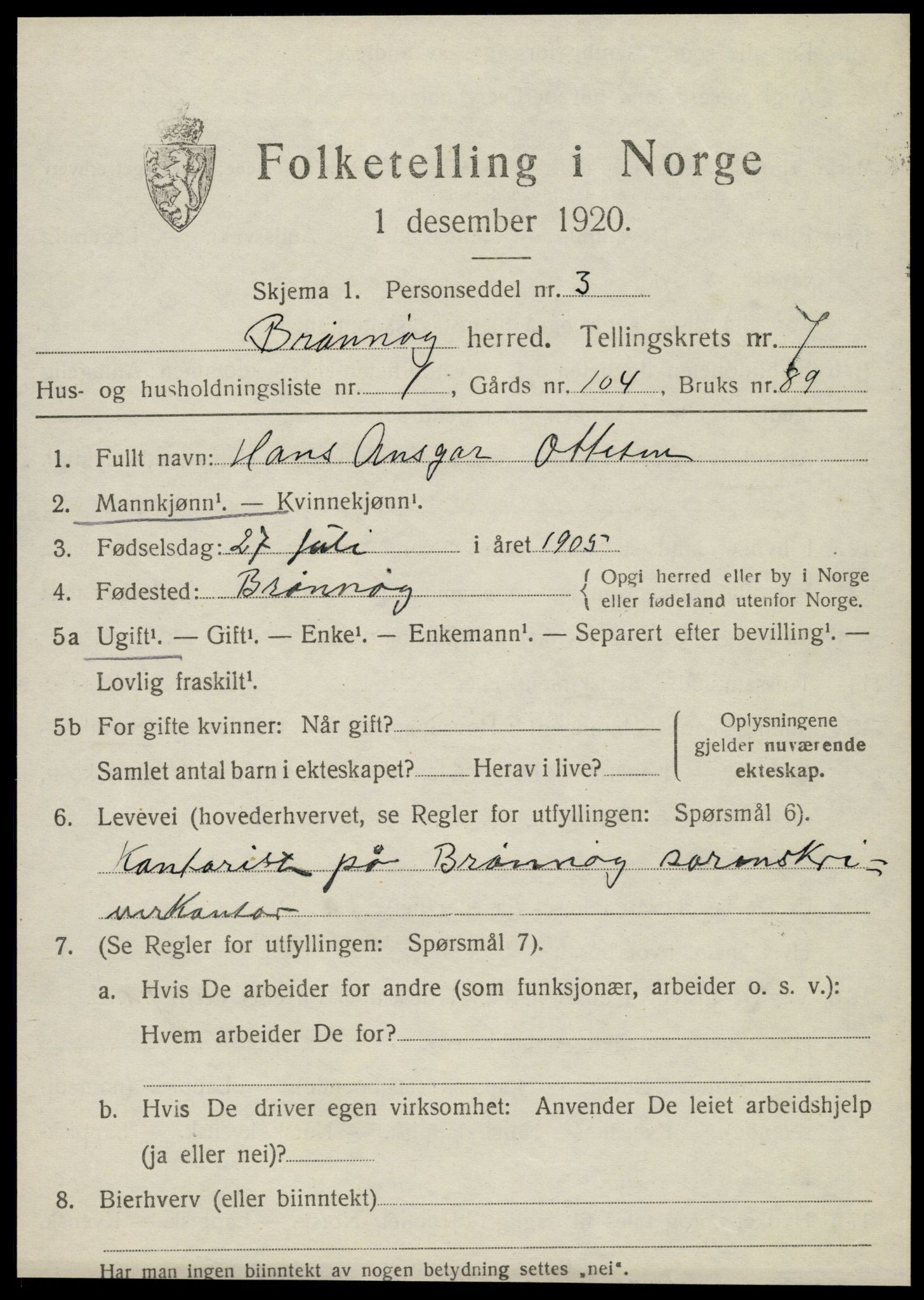 SAT, 1920 census for Brønnøy, 1920, p. 5042