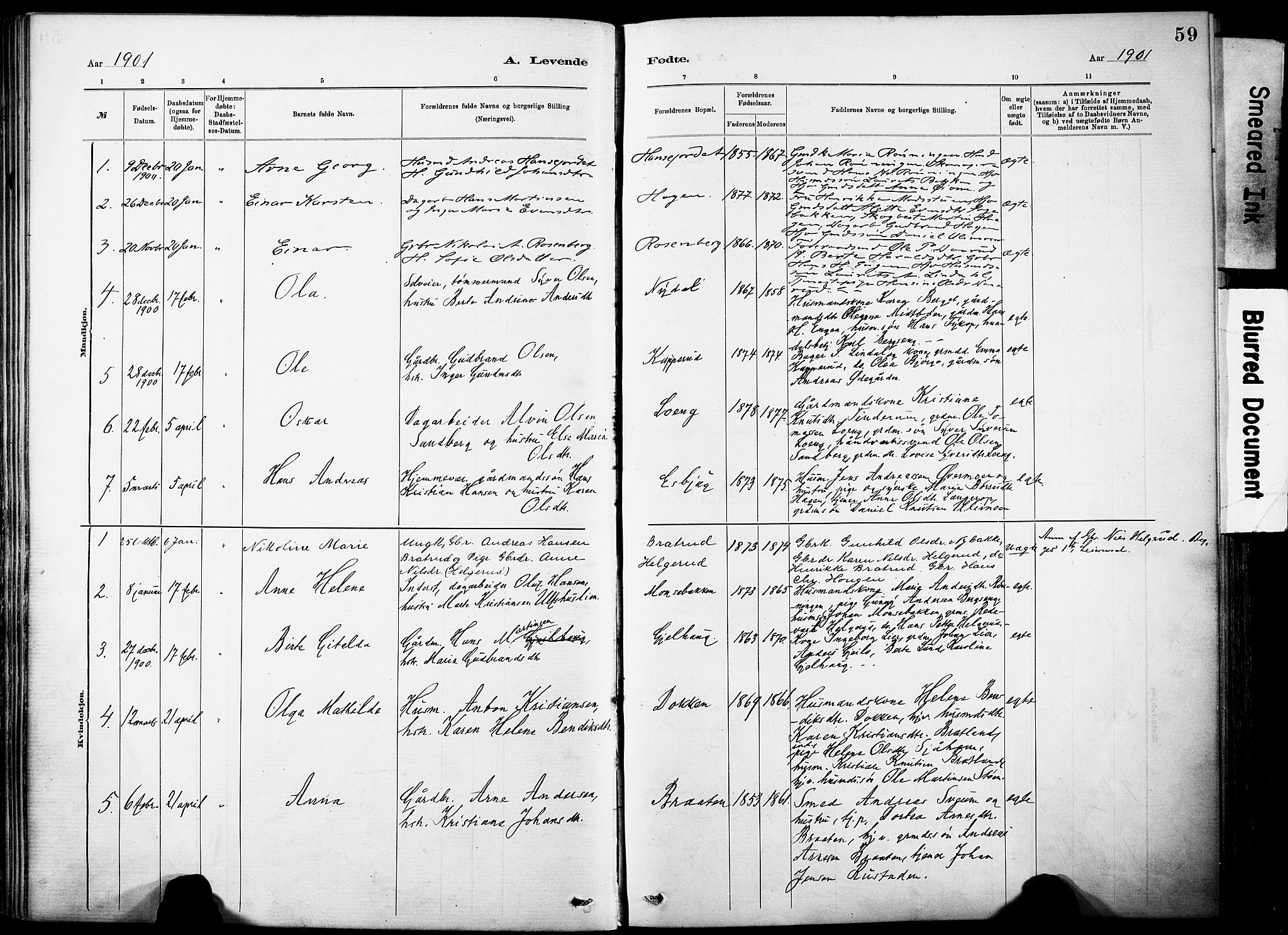 Nordre Land prestekontor, SAH/PREST-124/H/Ha/Haa/L0005: Parish register (official) no. 5, 1882-1903, p. 59