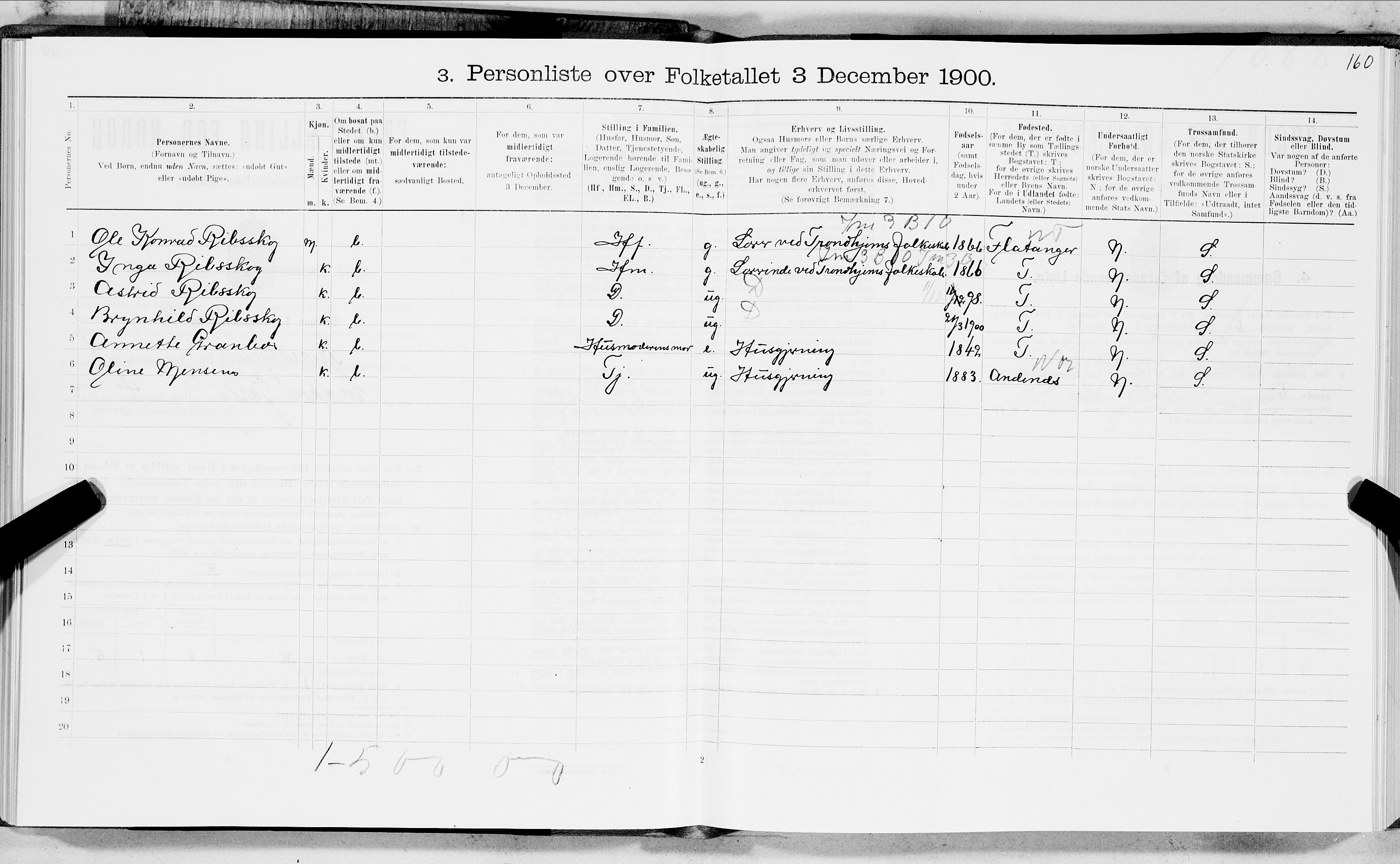 SAT, 1900 census for Trondheim, 1900, p. 332