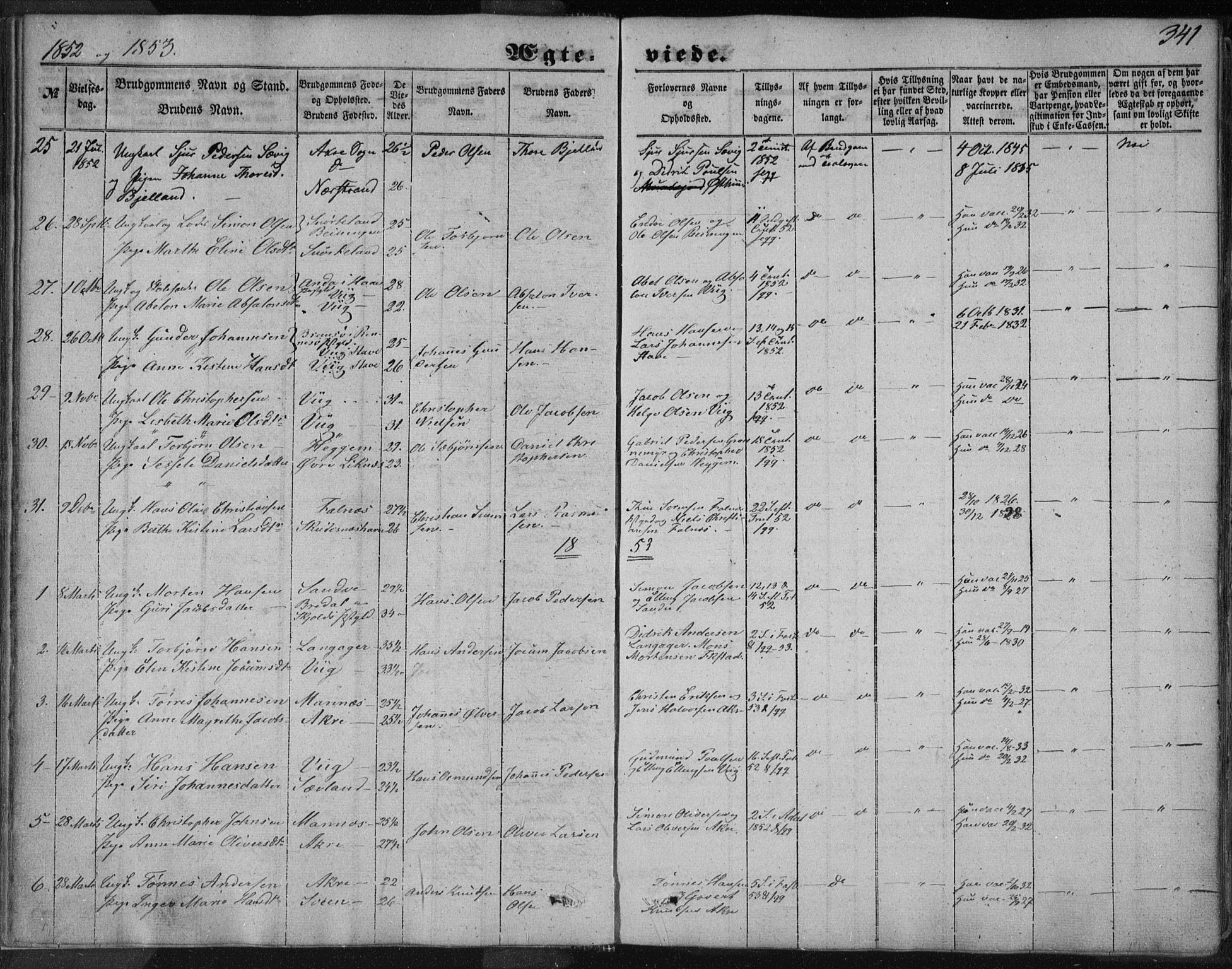 Skudenes sokneprestkontor, AV/SAST-A -101849/H/Ha/Haa/L0005: Parish register (official) no. A 3.2, 1847-1863, p. 341