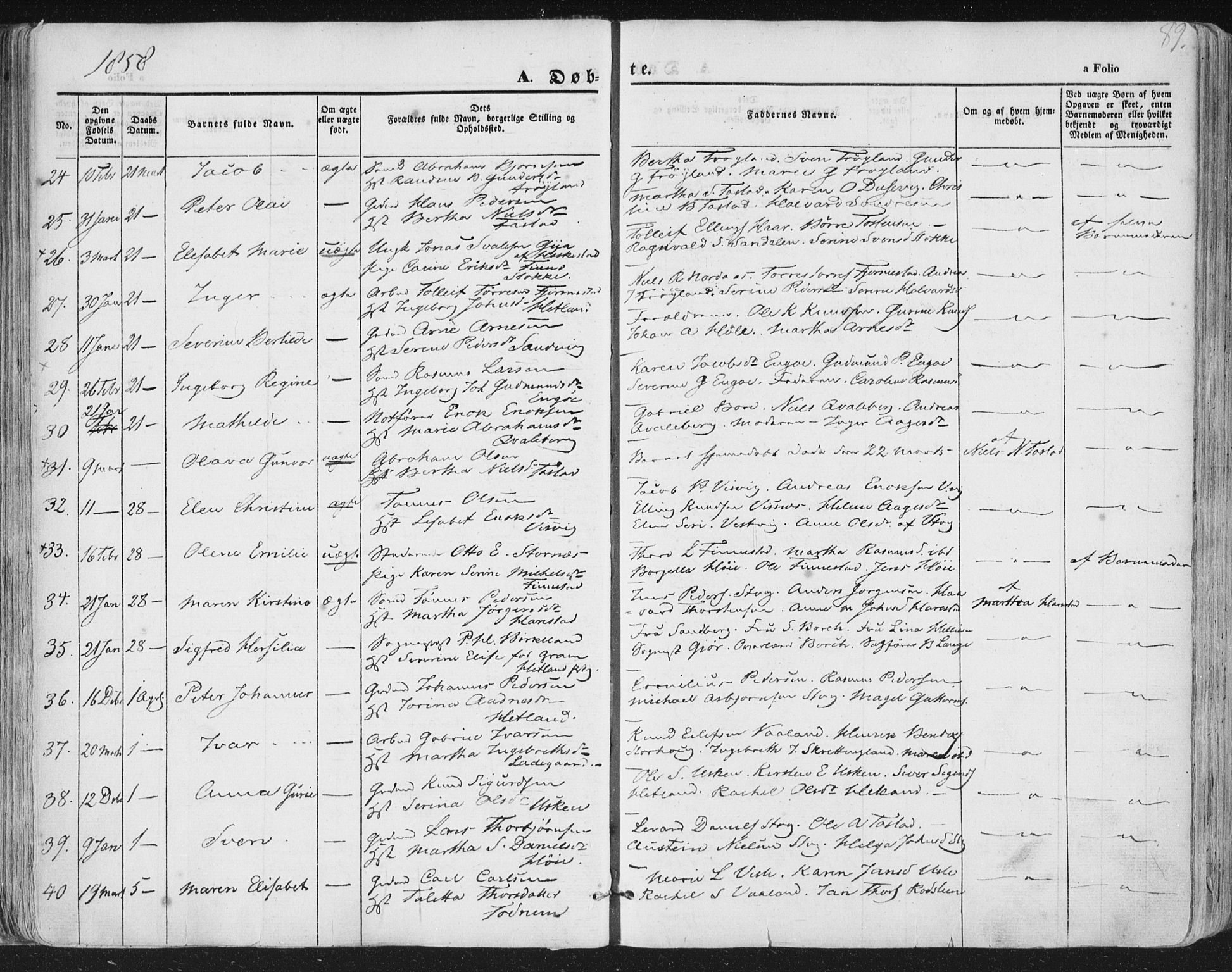 Hetland sokneprestkontor, AV/SAST-A-101826/30/30BA/L0002: Parish register (official) no. A 2, 1849-1869, p. 89