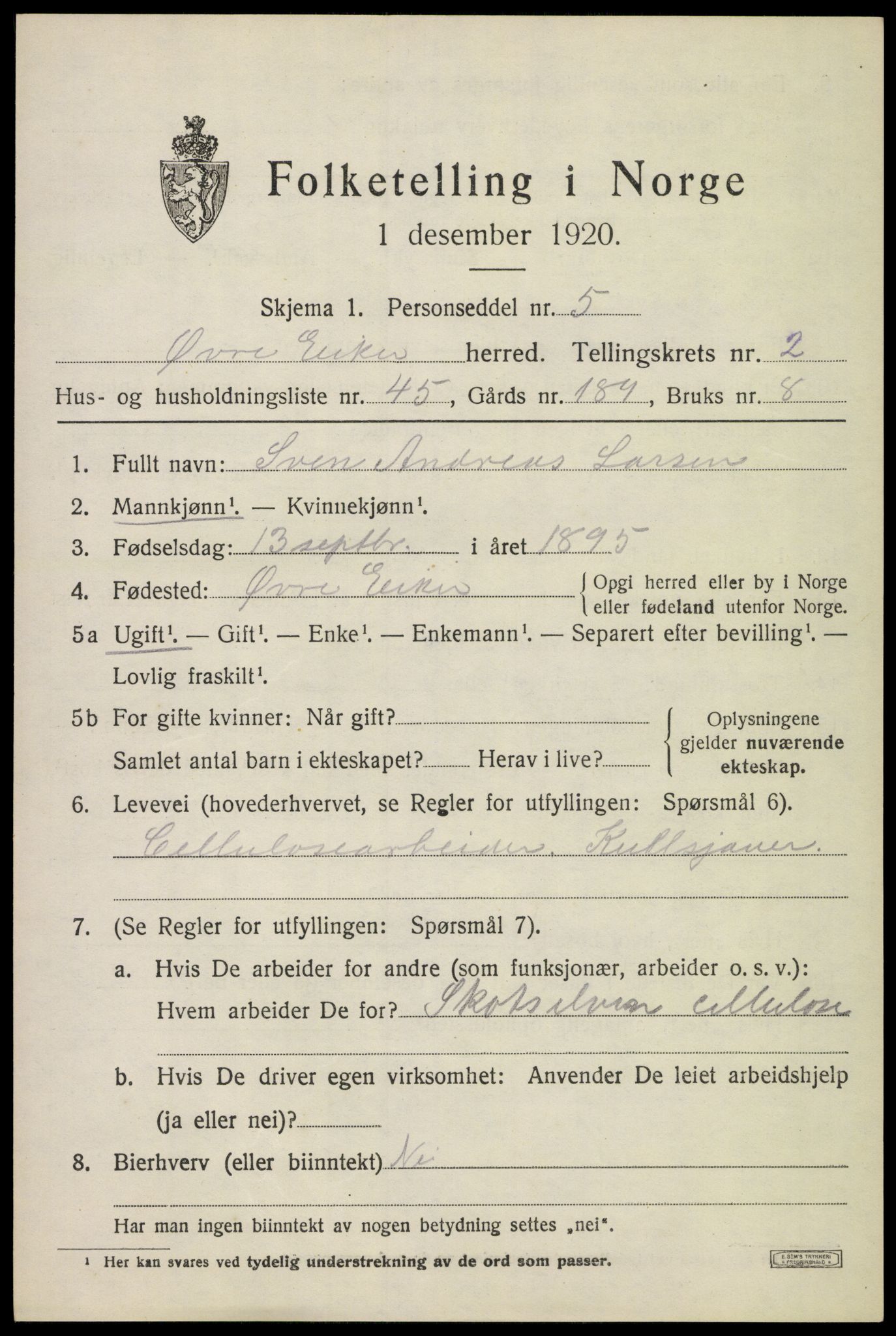 SAKO, 1920 census for Øvre Eiker, 1920, p. 7128