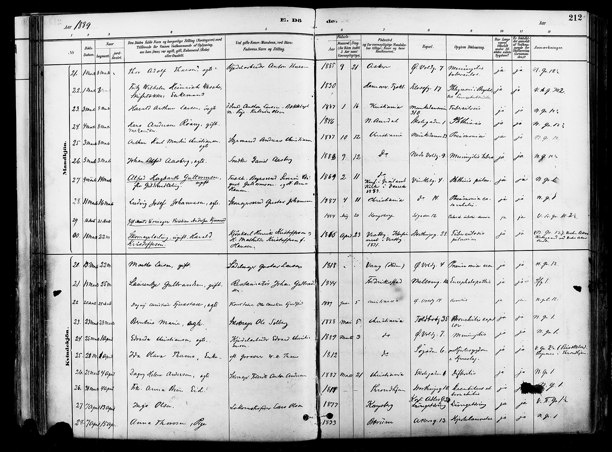 Johannes prestekontor Kirkebøker, AV/SAO-A-10852/F/Fa/L0004: Parish register (official) no. 4, 1883-1907, p. 212