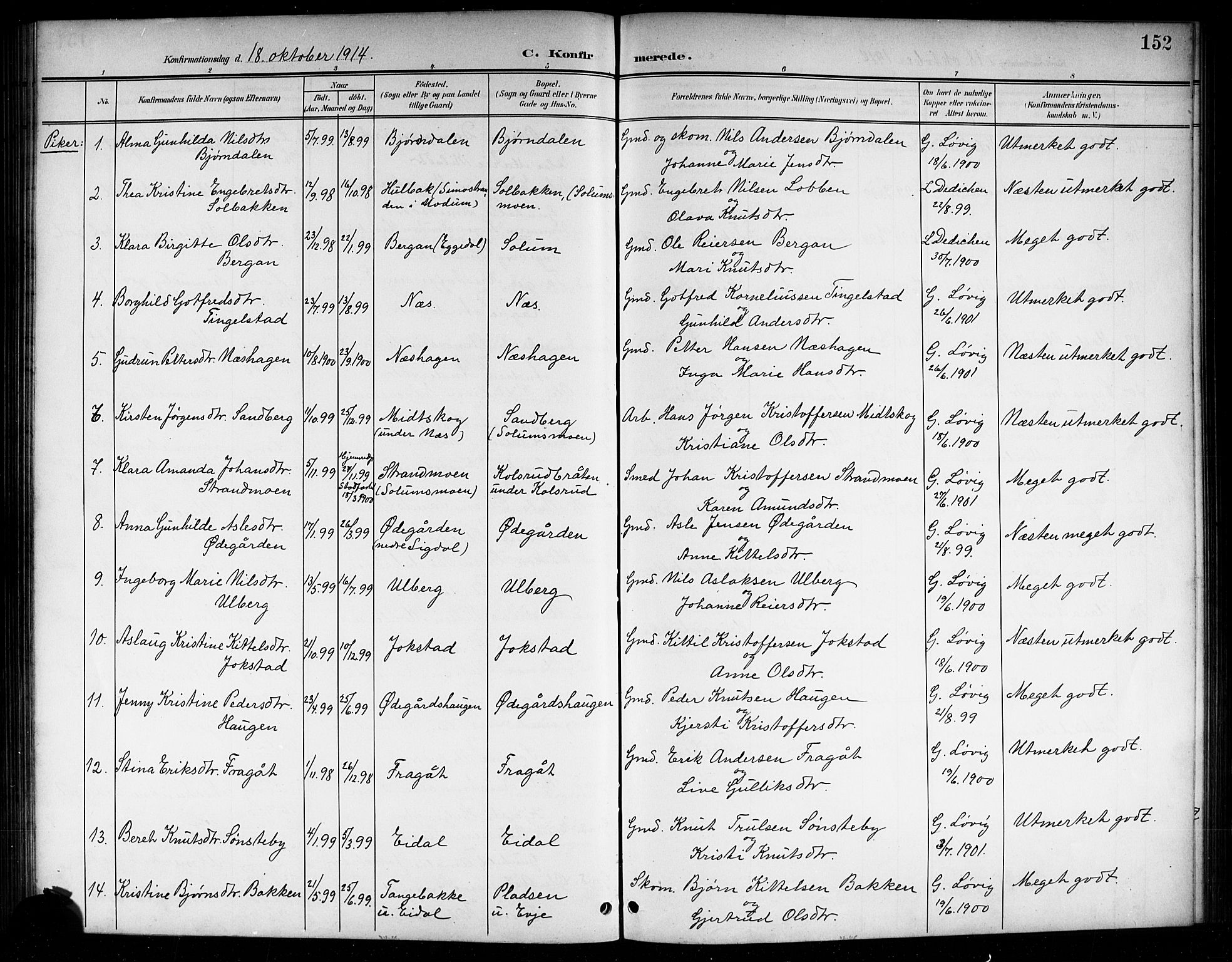 Sigdal kirkebøker, SAKO/A-245/G/Ga/L0006: Parish register (copy) no. I 6, 1901-1916, p. 152