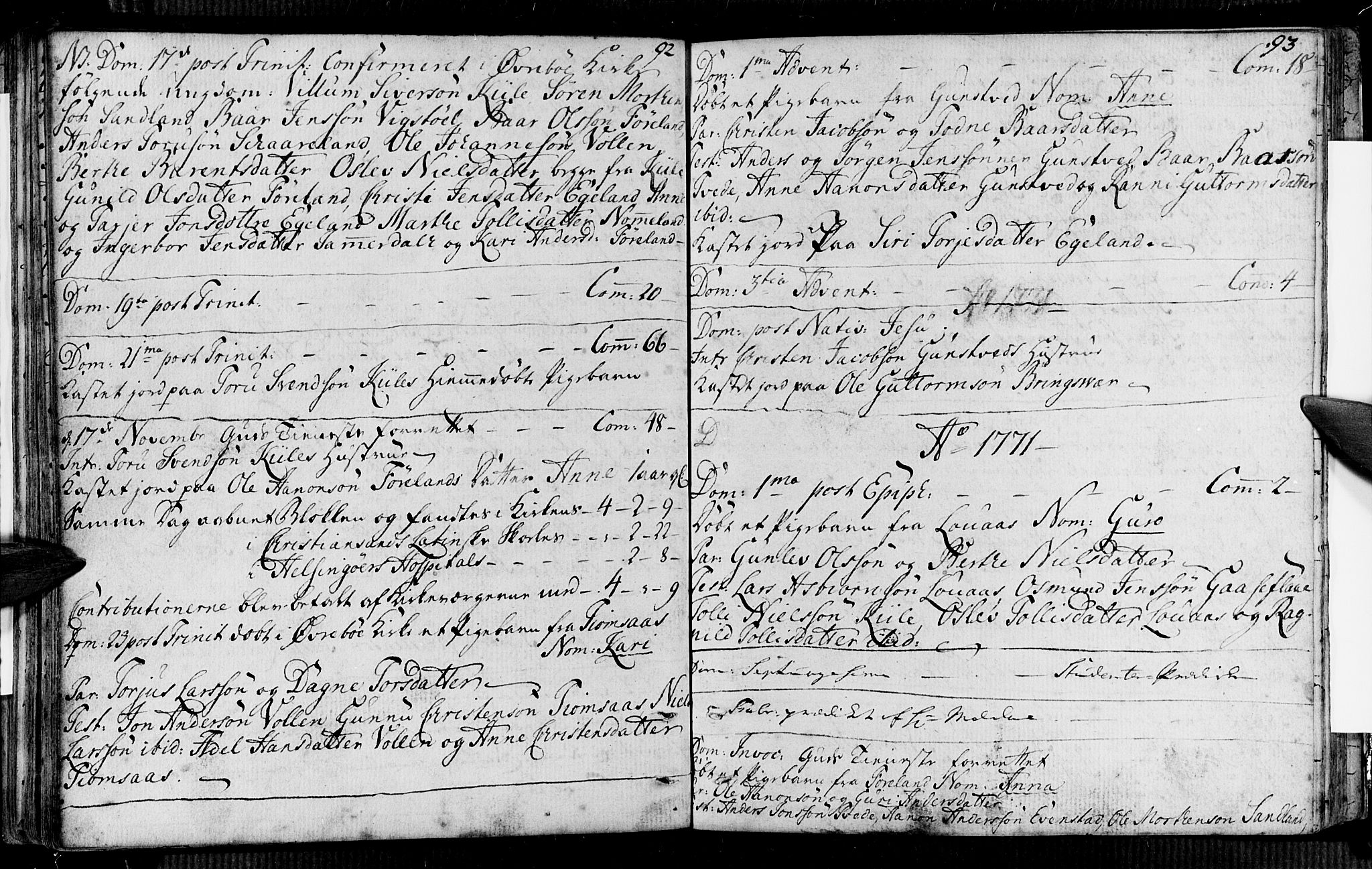 Vennesla sokneprestkontor, AV/SAK-1111-0045/Fa/Faa/L0001: Parish register (official) no. A 1, 1753-1785, p. 92-93