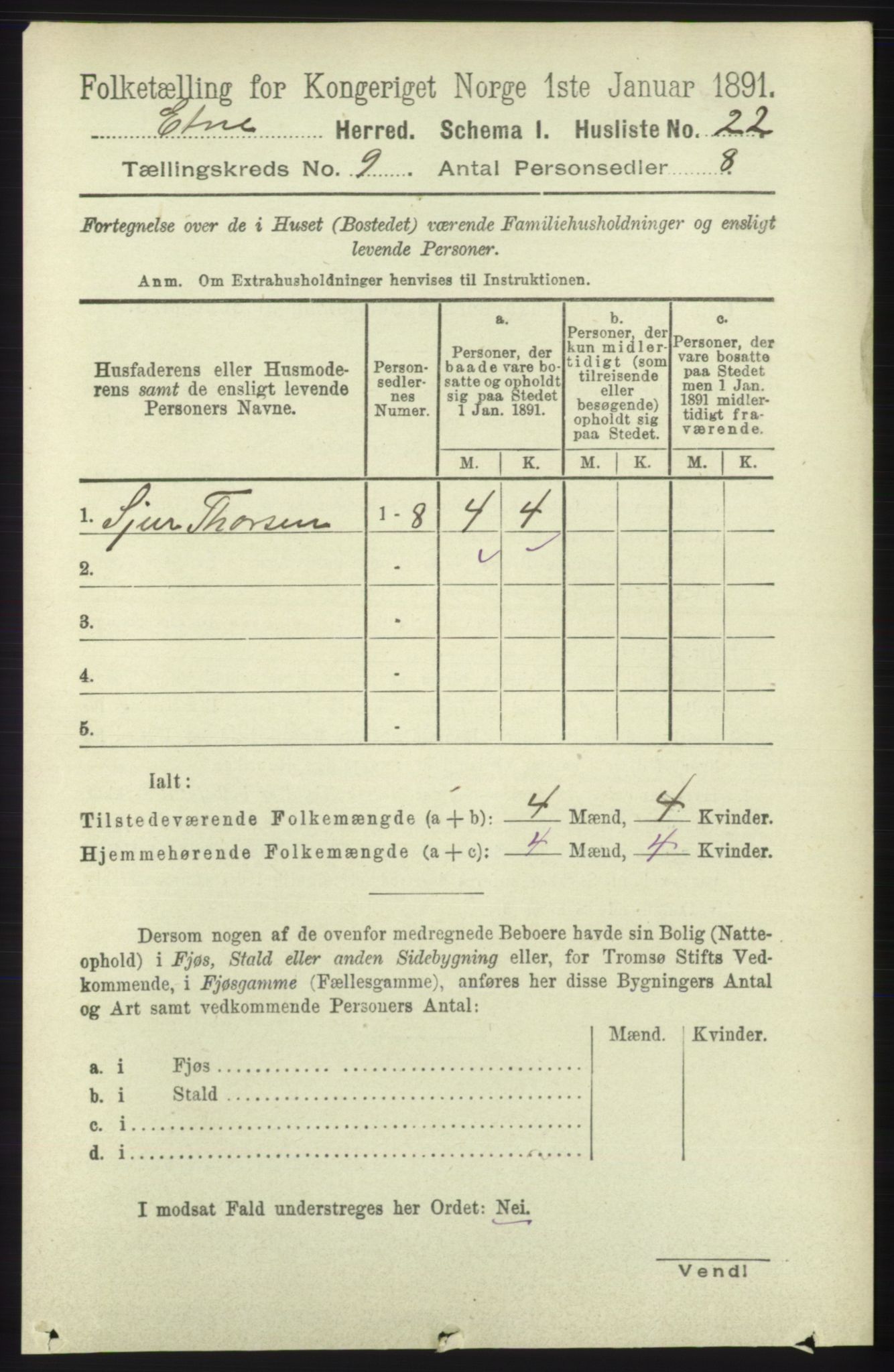 RA, 1891 census for 1211 Etne, 1891, p. 1711