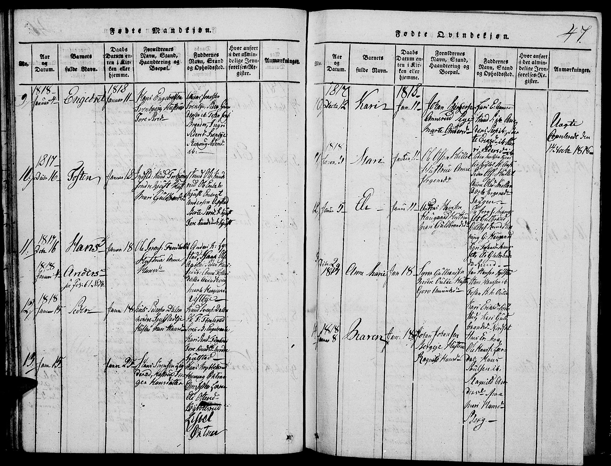 Strøm-Odalen prestekontor, SAH/PREST-028/H/Ha/Hab/L0001: Parish register (copy) no. 1, 1813-1825, p. 47