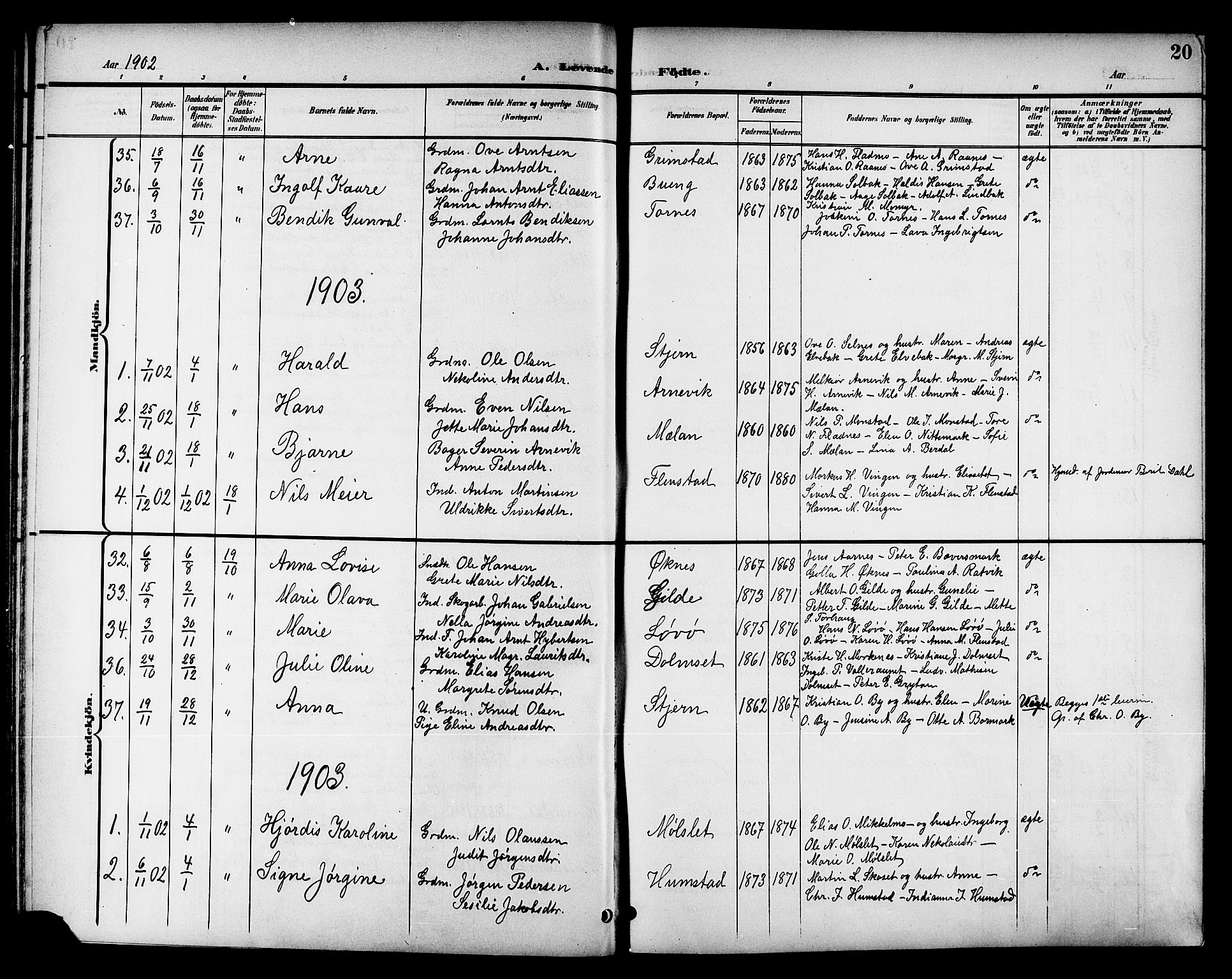 Ministerialprotokoller, klokkerbøker og fødselsregistre - Sør-Trøndelag, SAT/A-1456/655/L0688: Parish register (copy) no. 655C04, 1899-1922, p. 20