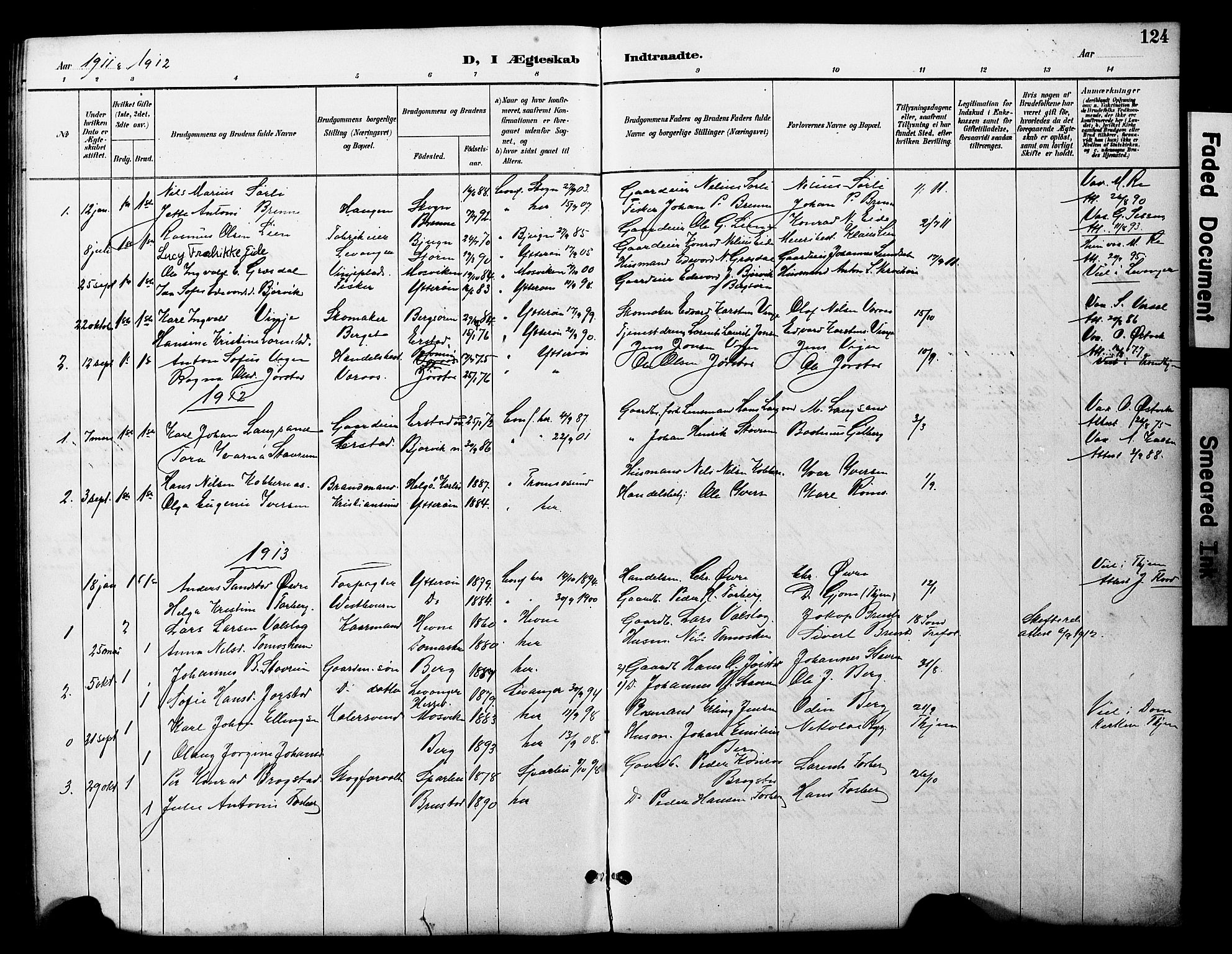 Ministerialprotokoller, klokkerbøker og fødselsregistre - Nord-Trøndelag, SAT/A-1458/722/L0226: Parish register (copy) no. 722C02, 1889-1927, p. 124