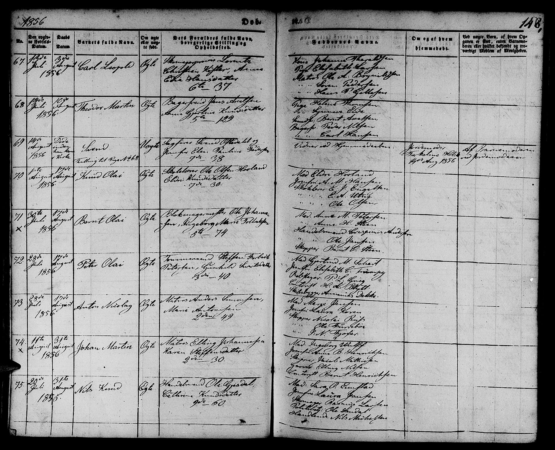 Nykirken Sokneprestembete, AV/SAB-A-77101/H/Hab: Parish register (copy) no. B 1, 1842-1858, p. 148