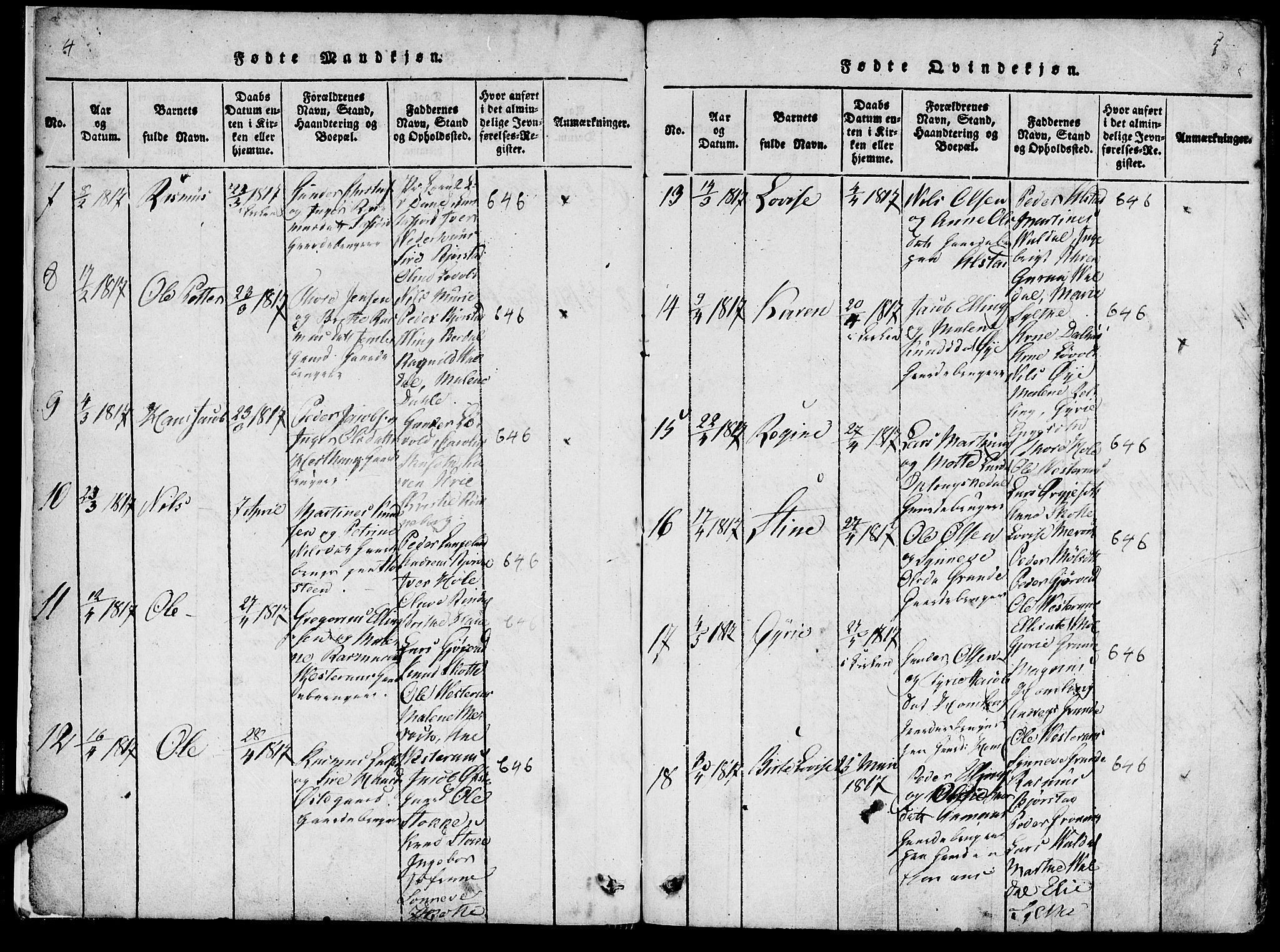 Ministerialprotokoller, klokkerbøker og fødselsregistre - Møre og Romsdal, AV/SAT-A-1454/519/L0260: Parish register (copy) no. 519C01, 1817-1829, p. 4-5