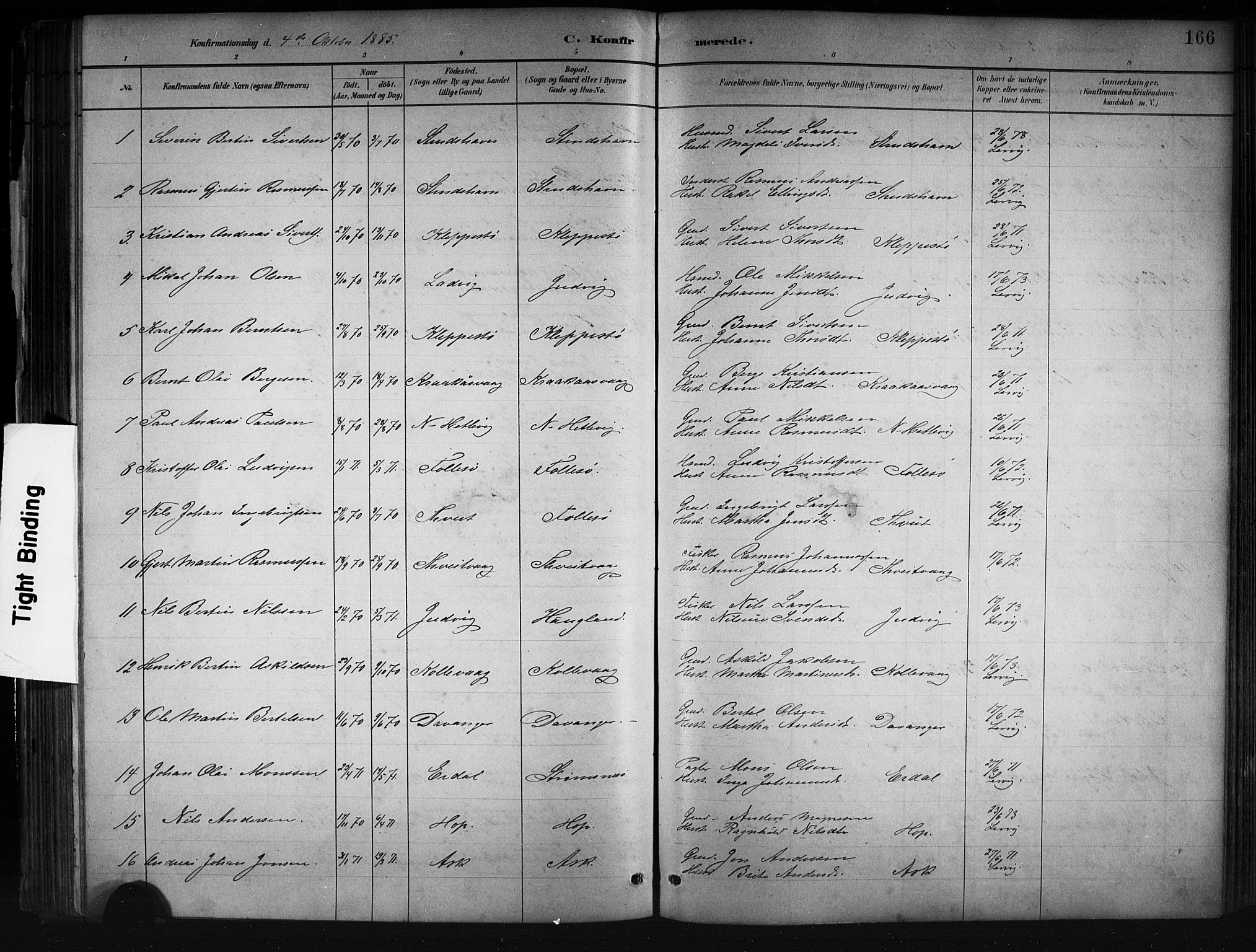 Askøy Sokneprestembete, SAB/A-74101/H/Ha/Hab/Haba/L0008: Parish register (copy) no. A 8, 1882-1893, p. 166