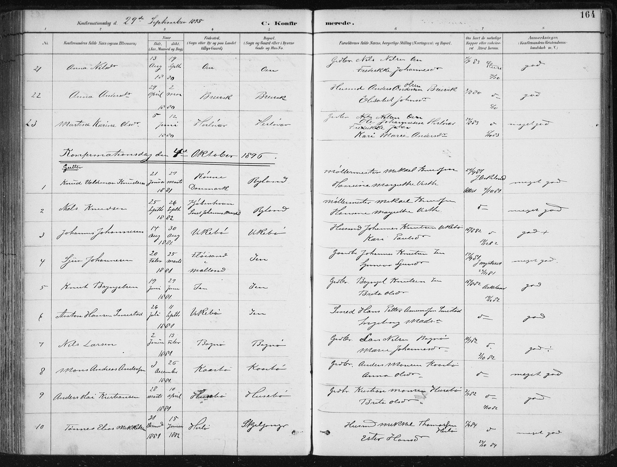 Herdla Sokneprestembete, AV/SAB-A-75701/H/Haa: Parish register (official) no. A 4, 1891-1905, p. 164