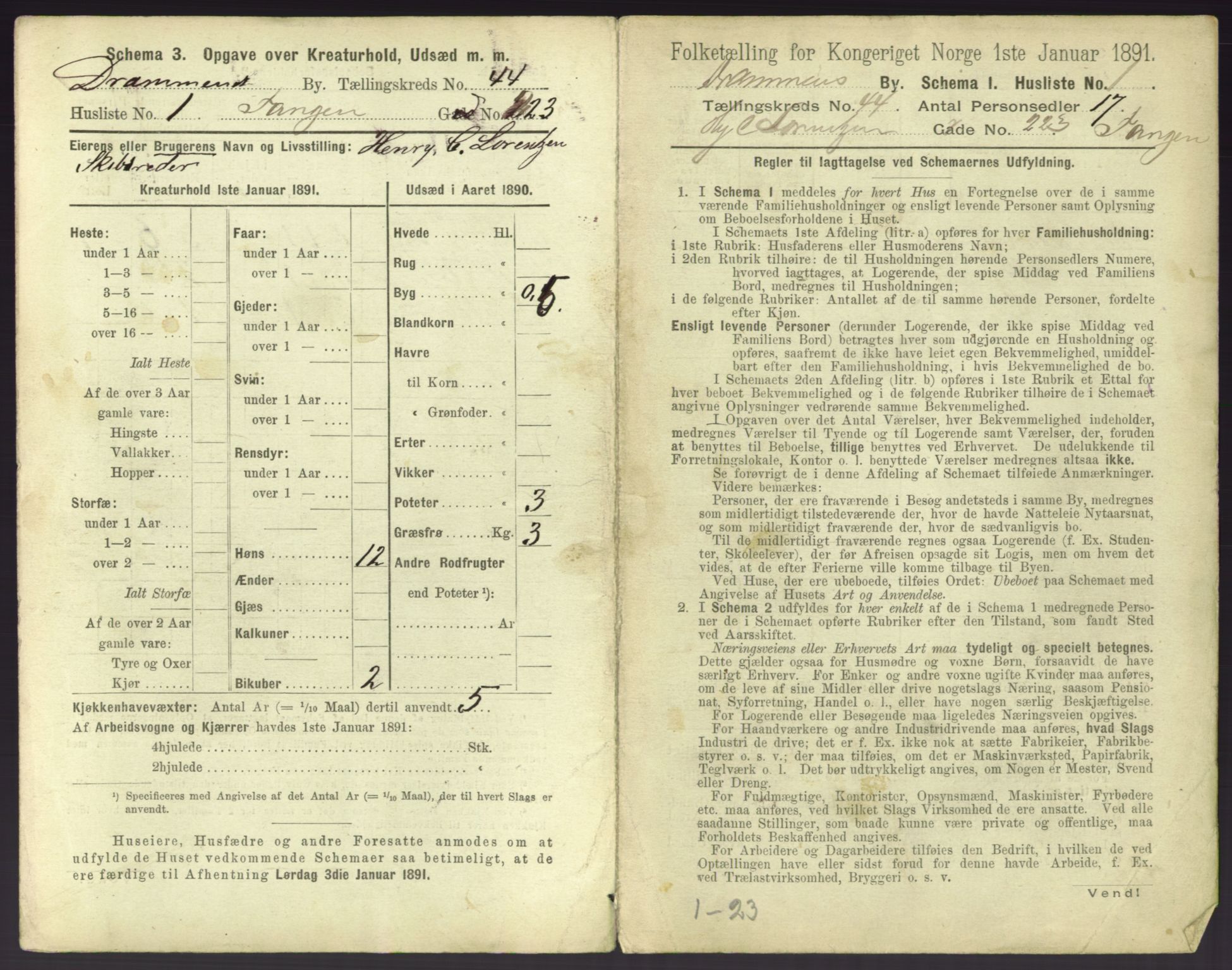 RA, 1891 census for 0602 Drammen, 1891, p. 3847