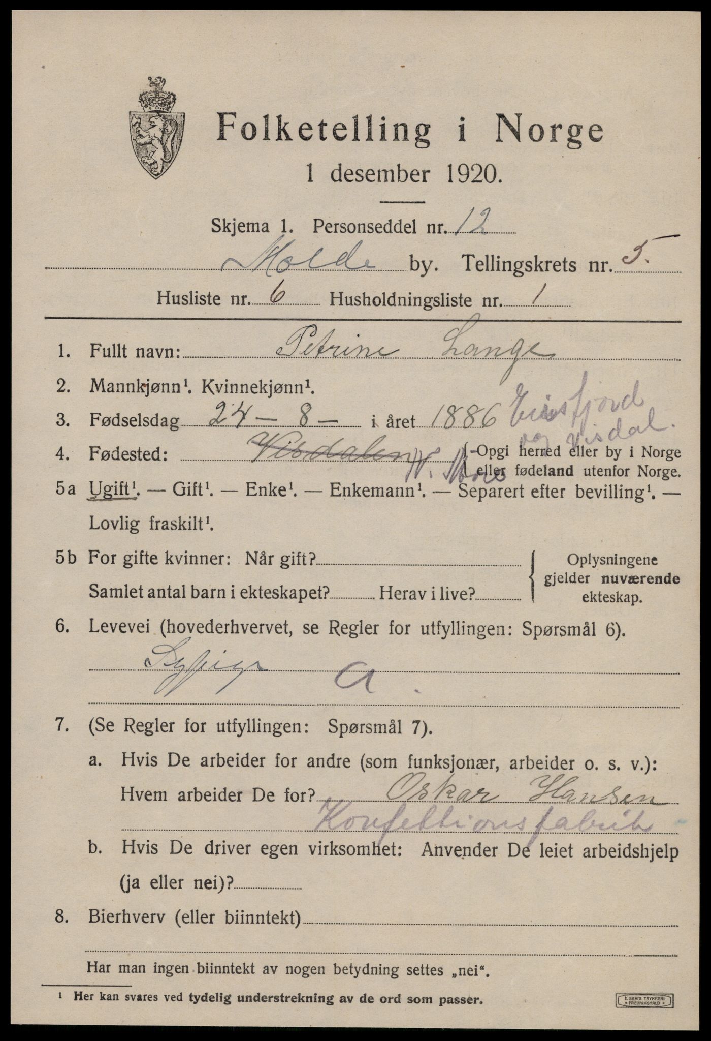 SAT, 1920 census for Molde, 1920, p. 6795