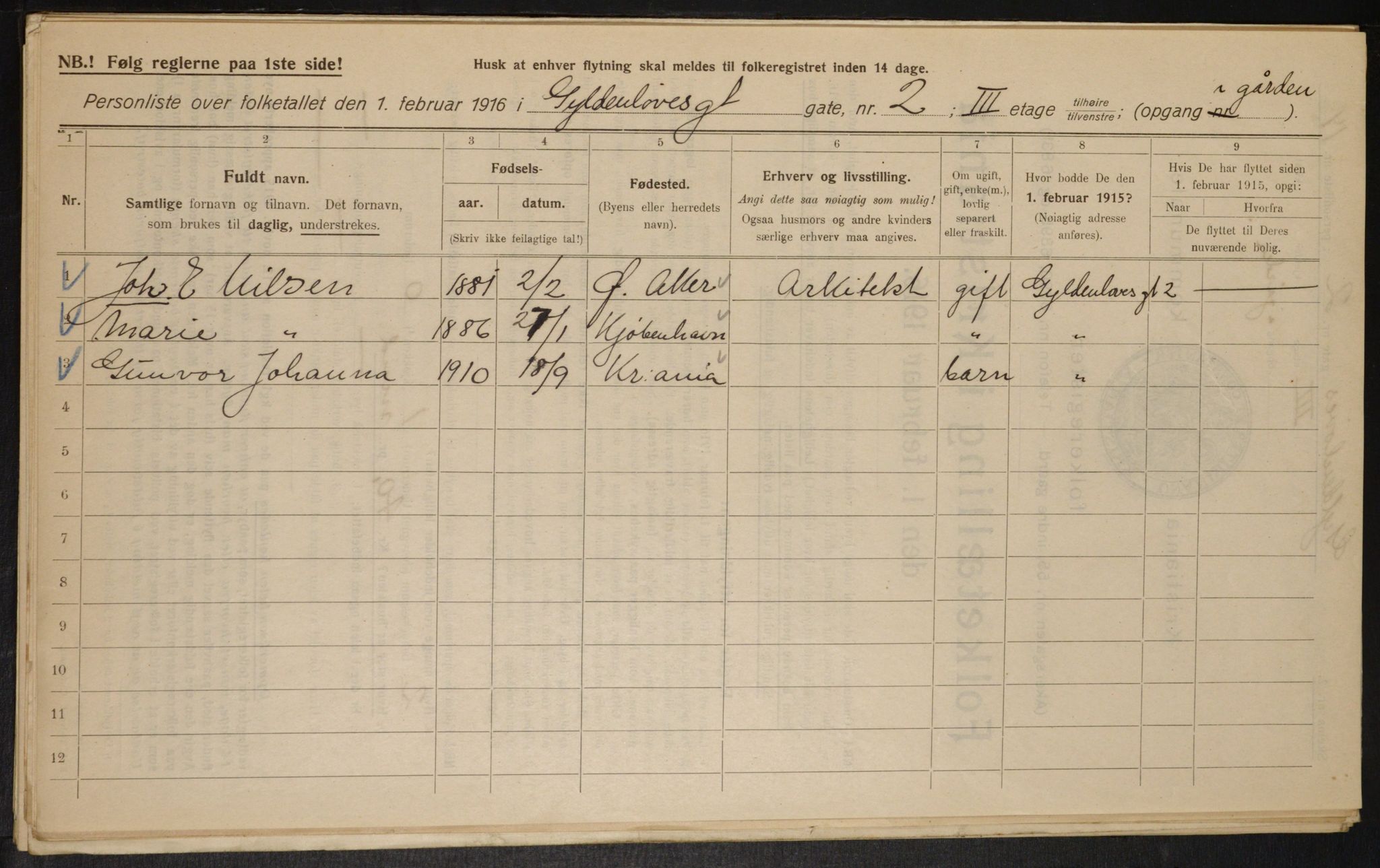 OBA, Municipal Census 1916 for Kristiania, 1916, p. 33010