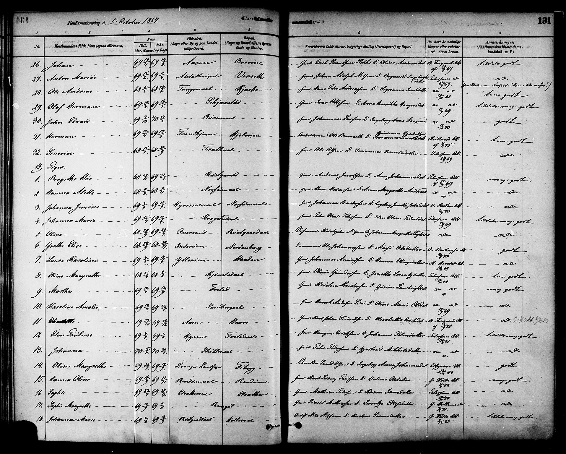 Ministerialprotokoller, klokkerbøker og fødselsregistre - Nord-Trøndelag, AV/SAT-A-1458/717/L0159: Parish register (official) no. 717A09, 1878-1898, p. 131