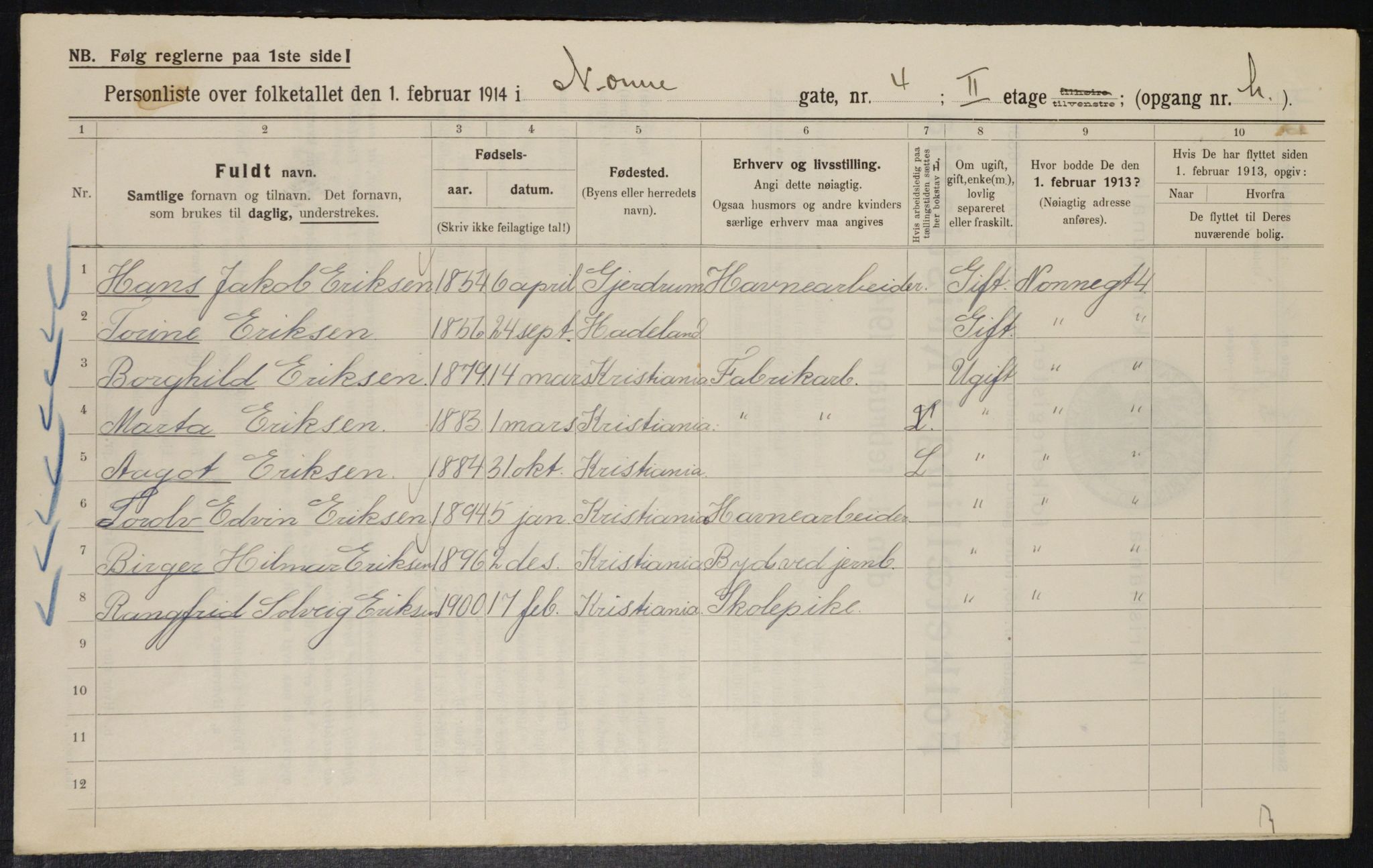 OBA, Municipal Census 1914 for Kristiania, 1914, p. 71391