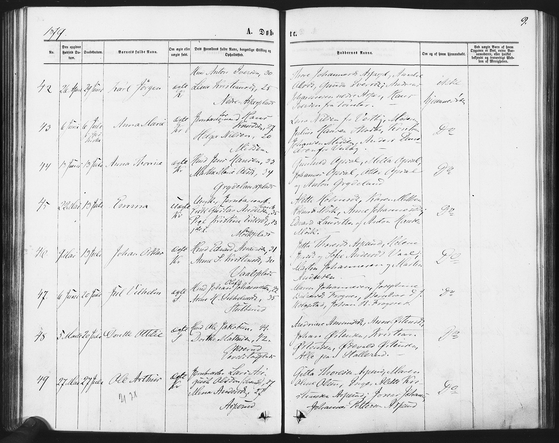 Kråkstad prestekontor Kirkebøker, AV/SAO-A-10125a/F/Fa/L0008: Parish register (official) no. I 8, 1870-1879, p. 69