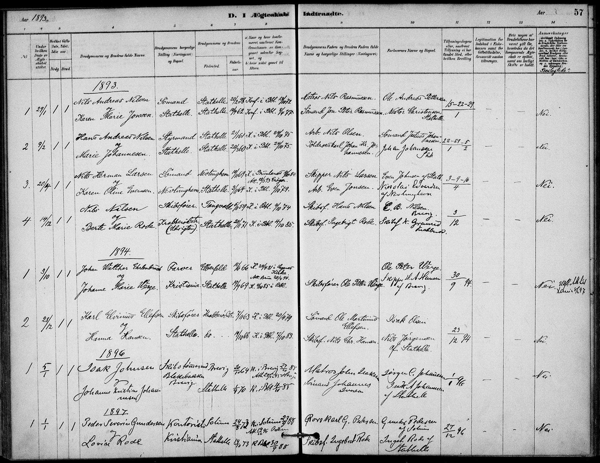 Bamble kirkebøker, AV/SAKO-A-253/G/Gb/L0001: Parish register (copy) no. II 1, 1878-1900, p. 57