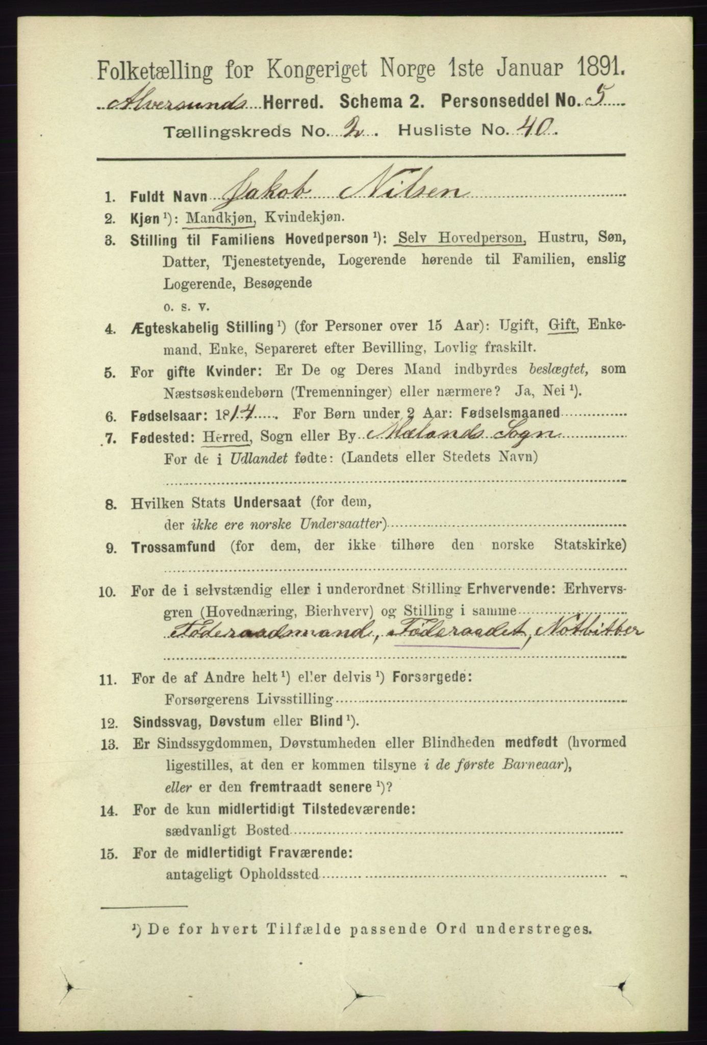 RA, 1891 census for 1257 Alversund, 1891, p. 705