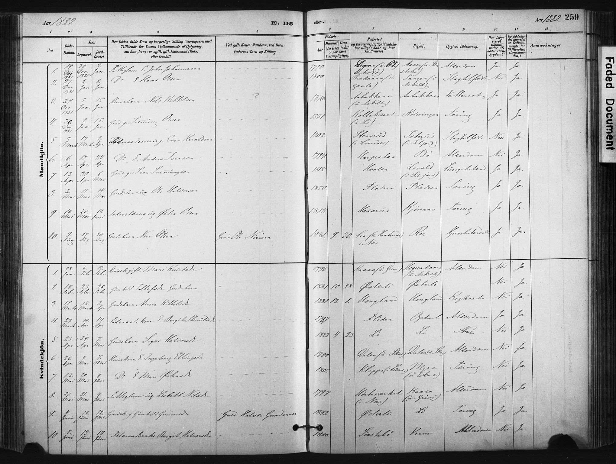 Bø kirkebøker, AV/SAKO-A-257/F/Fa/L0010: Parish register (official) no. 10, 1880-1892, p. 259