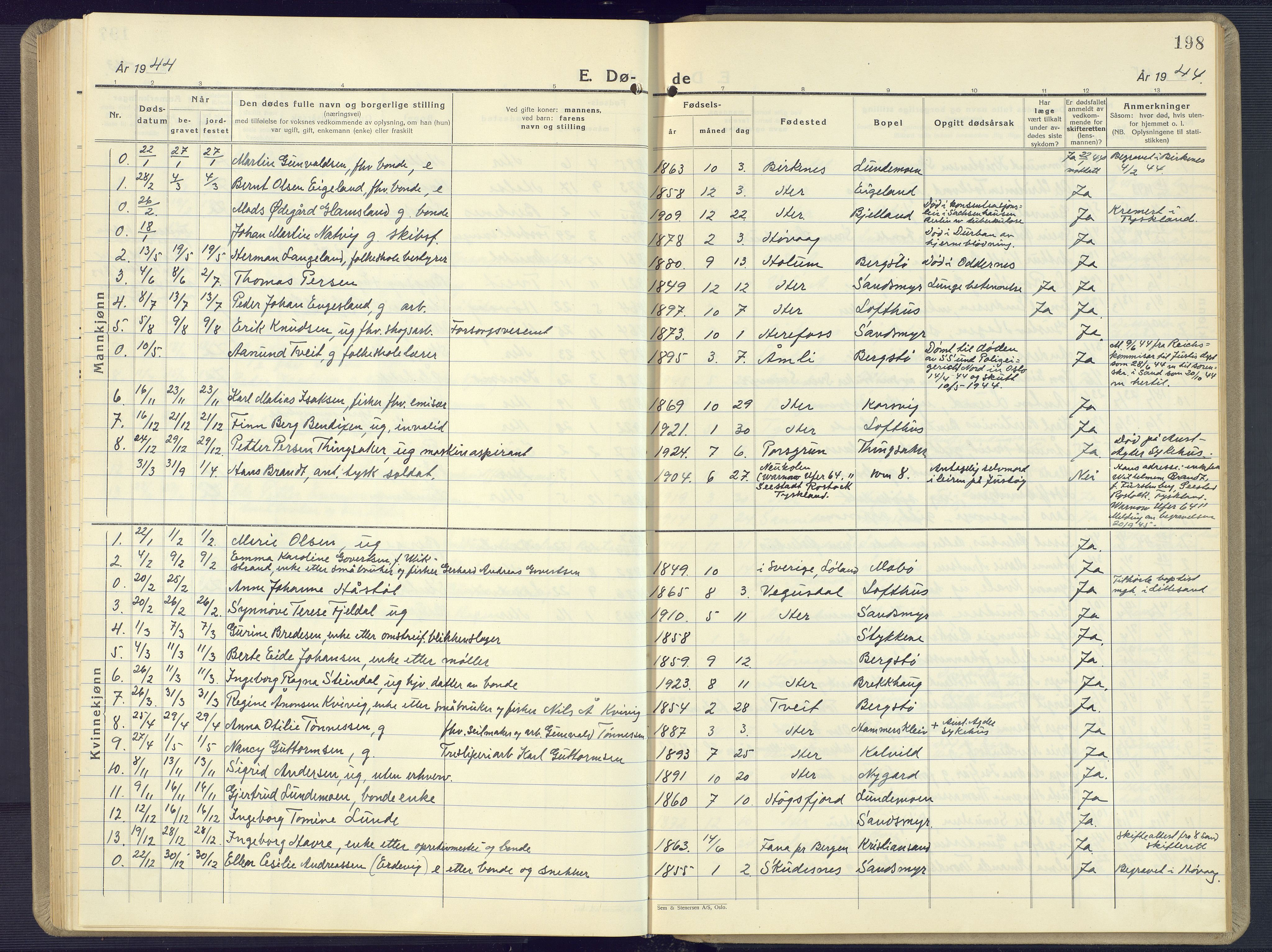 Vestre Moland sokneprestkontor, AV/SAK-1111-0046/F/Fb/Fbb/L0008: Parish register (copy) no. B 8, 1930-1966, p. 198