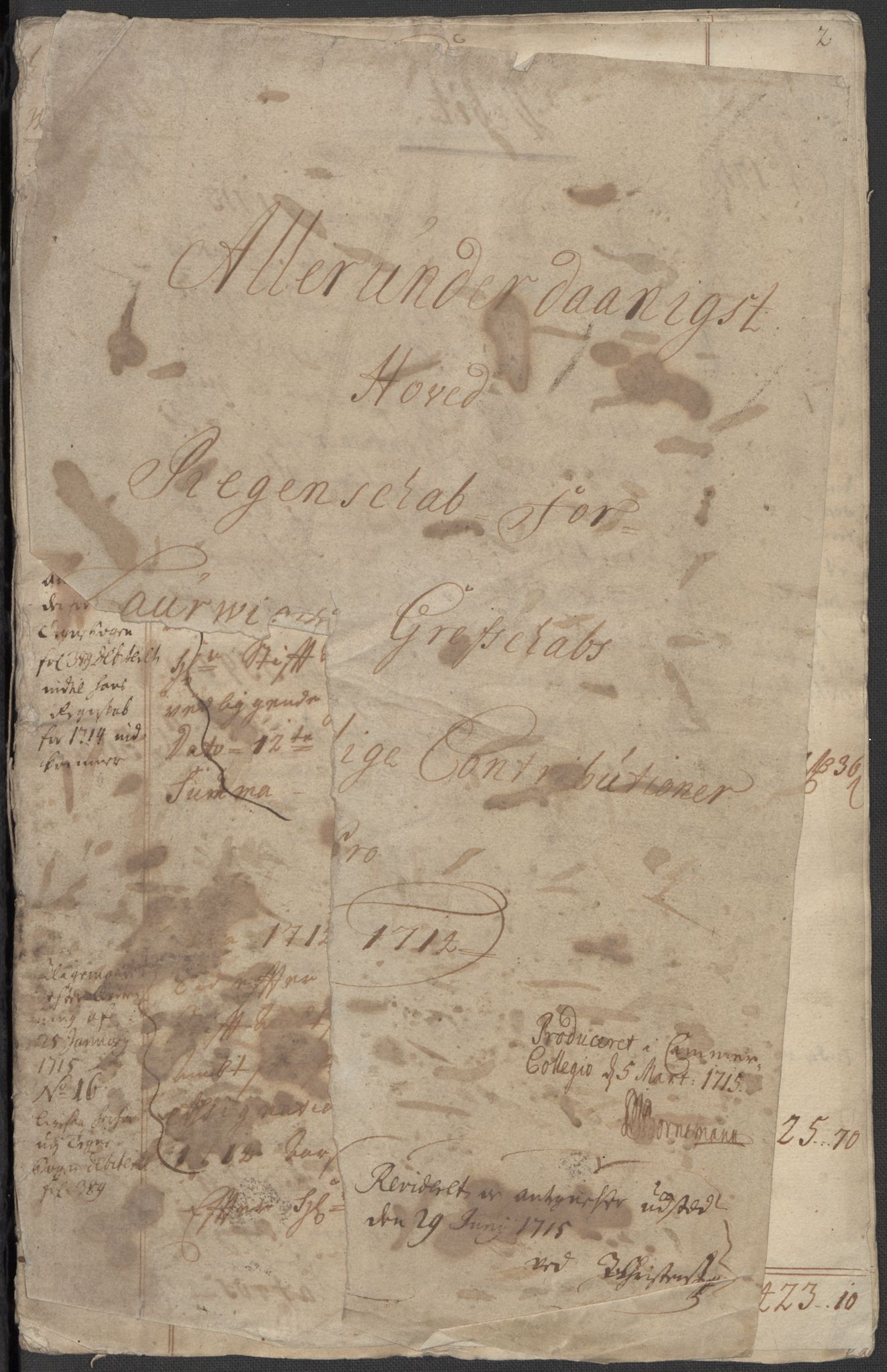 Rentekammeret inntil 1814, Reviderte regnskaper, Fogderegnskap, RA/EA-4092/R33/L1986: Fogderegnskap Larvik grevskap, 1714-1715, p. 3