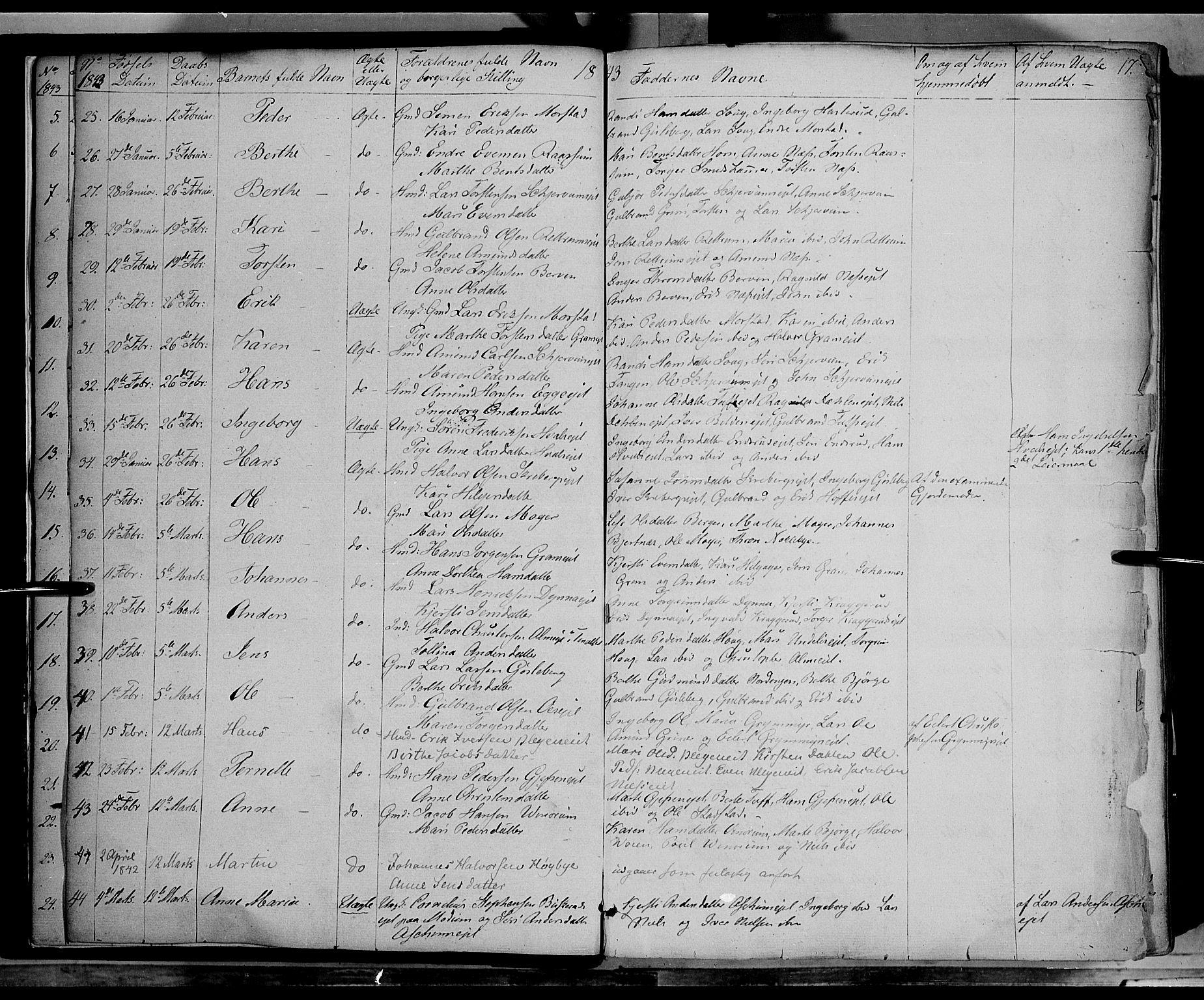 Gran prestekontor, AV/SAH-PREST-112/H/Ha/Haa/L0011: Parish register (official) no. 11, 1842-1856, p. 16-17