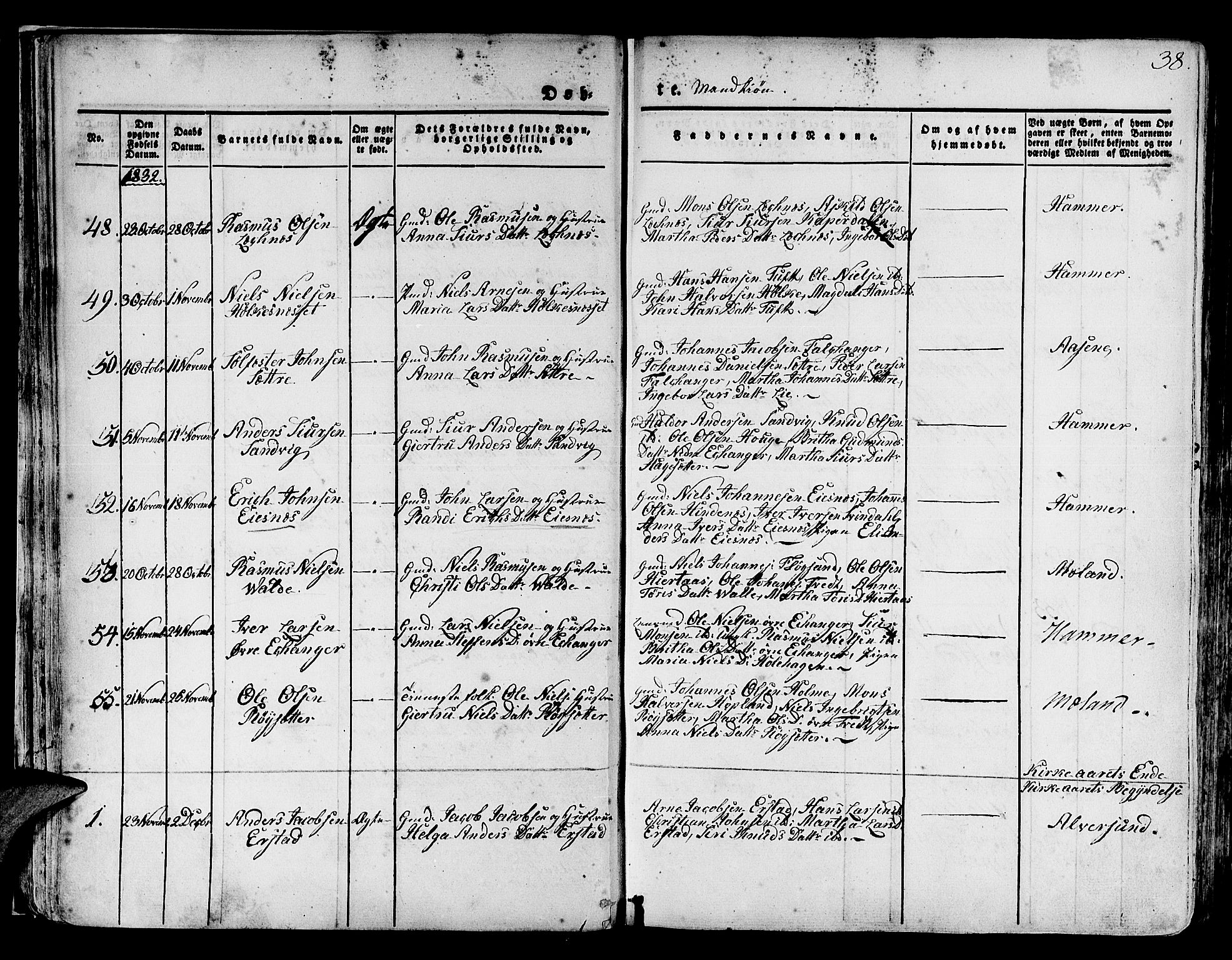 Hamre sokneprestembete, AV/SAB-A-75501/H/Ha/Haa/Haaa/L0011: Parish register (official) no. A 11, 1826-1834, p. 38